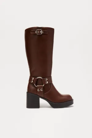 Arden Buckle Knee High Boots - Chocolate