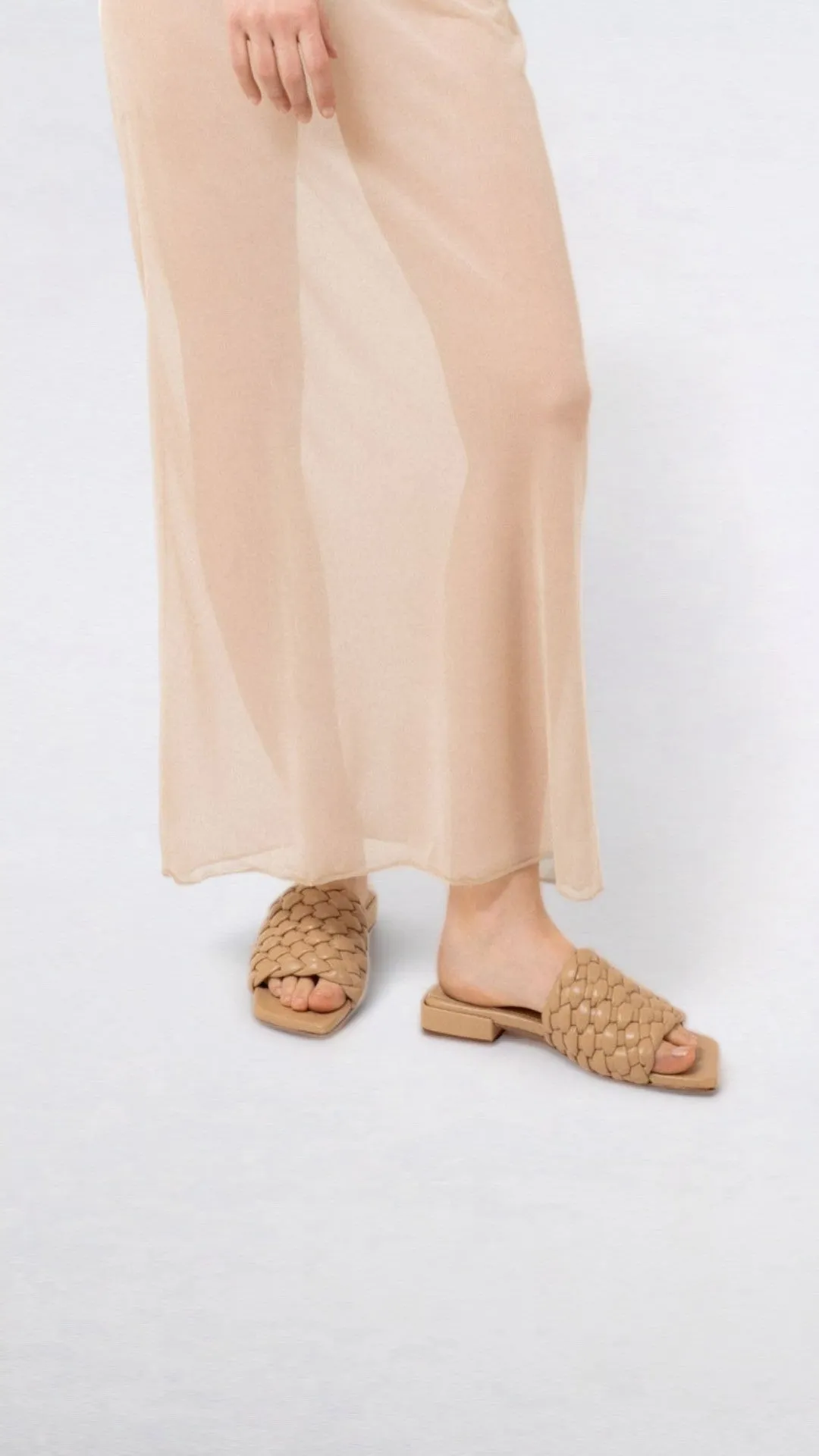 ASTER - Light Brown Woven Leather Flats