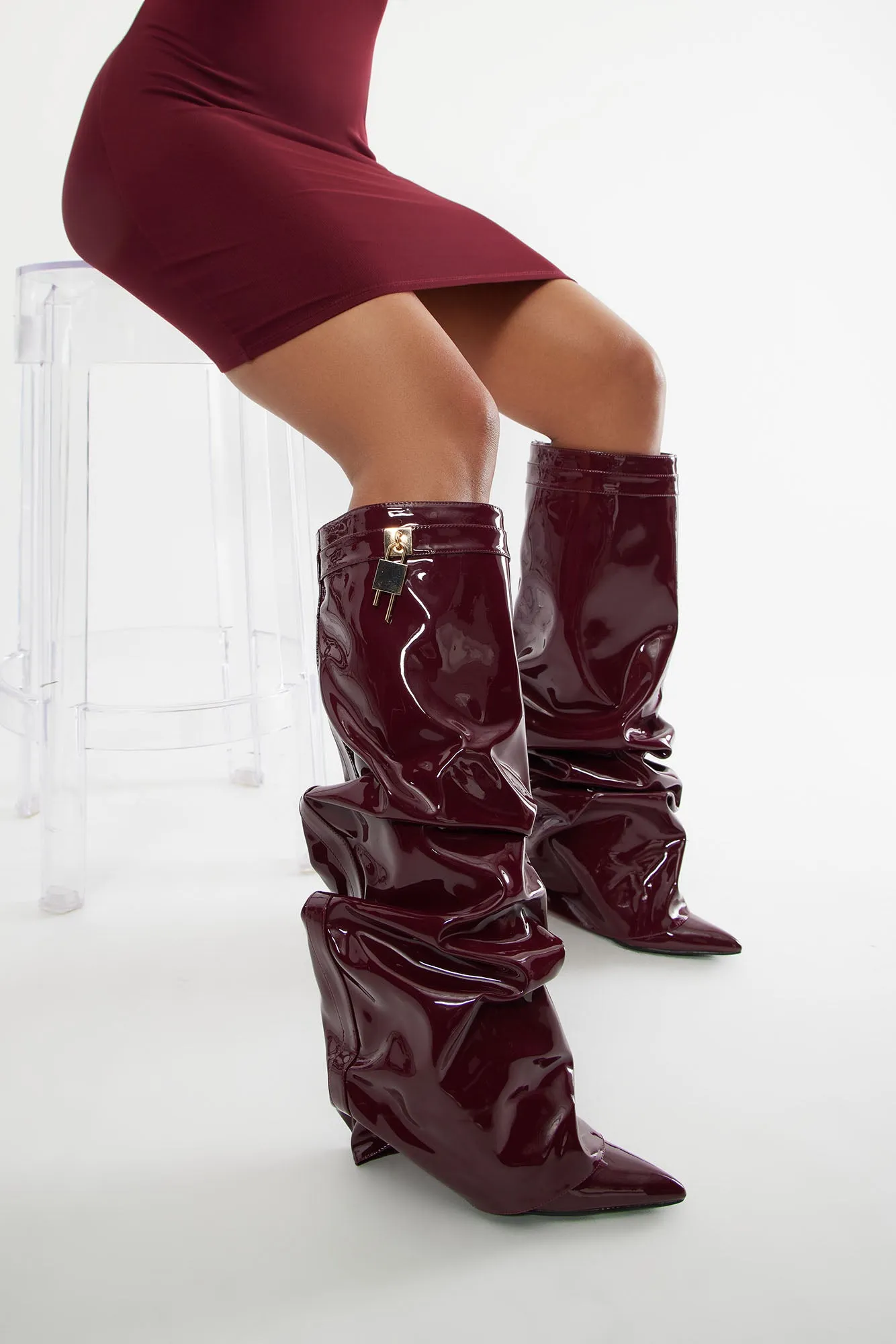 Atlas Patent Overlay Boots - Burgundy