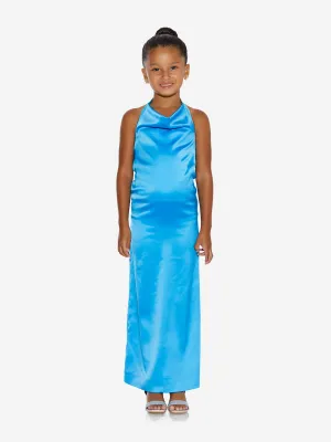 AY by AYLA Girls Backless Satin Maxi Dress in Blue