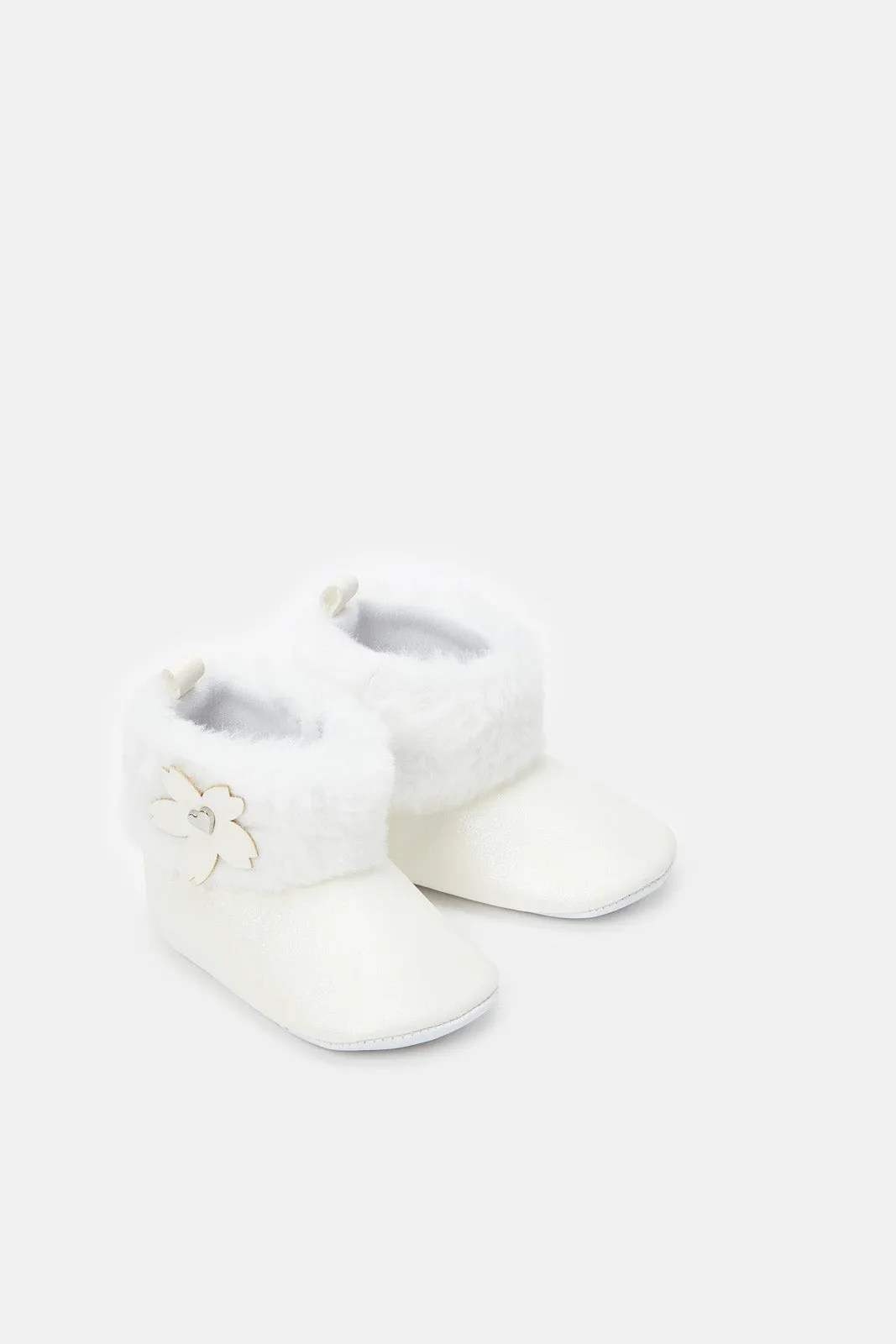 Babies White Faux Fur Pram Booties