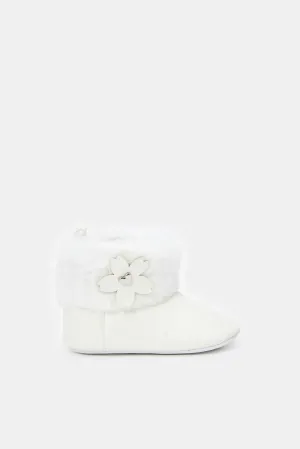 Babies White Faux Fur Pram Booties