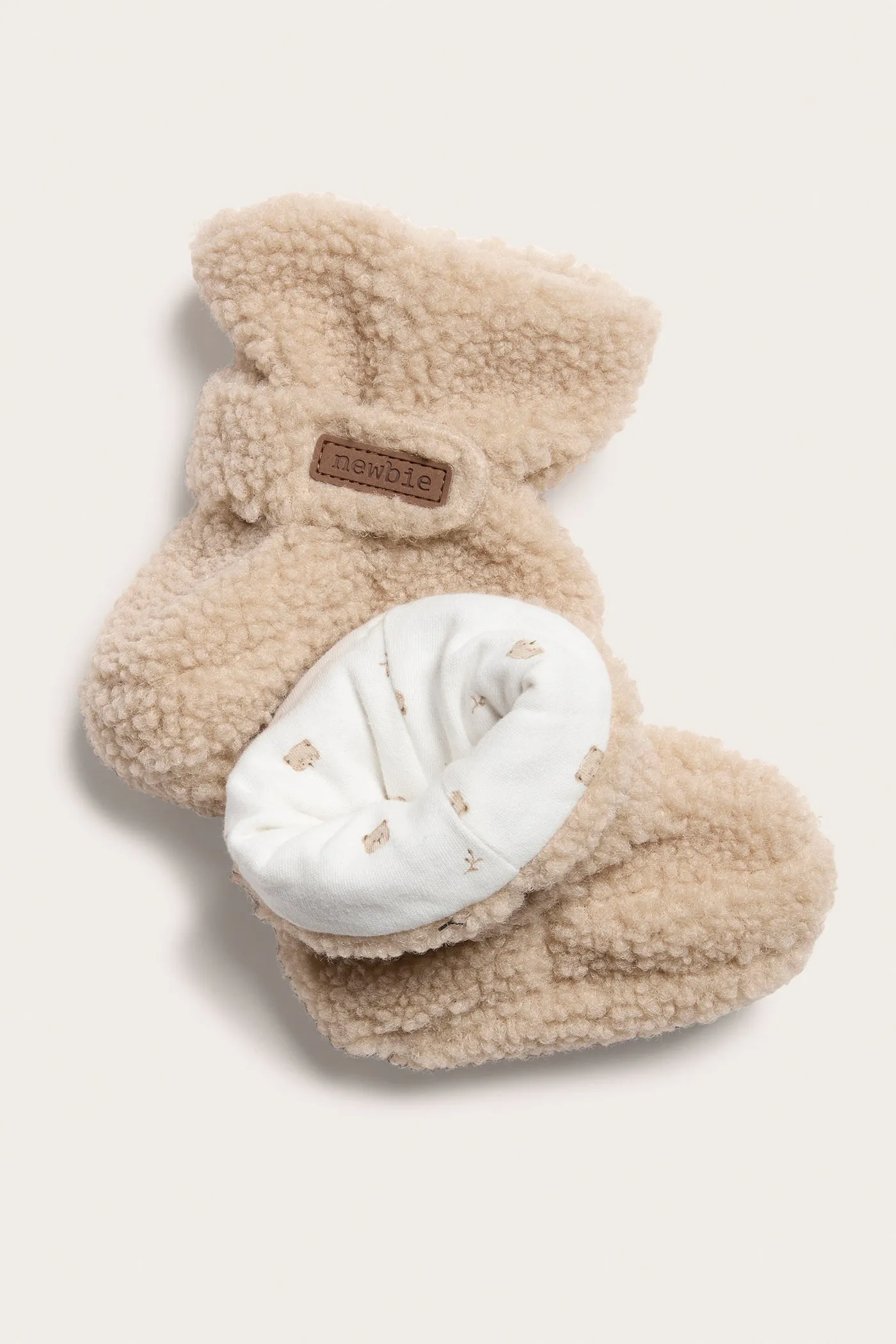 Baby & kids beige pile booties with anti-slip soles