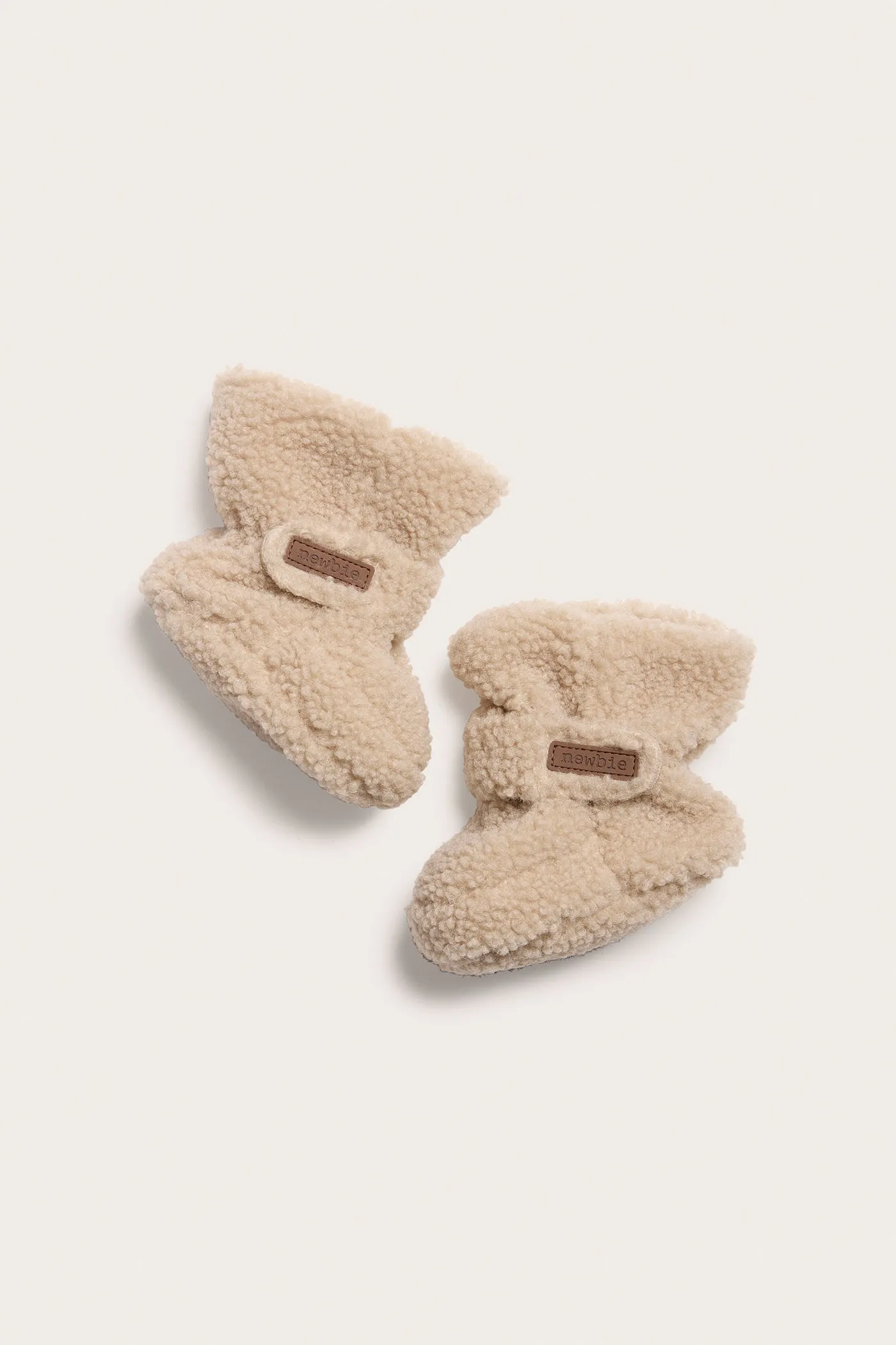 Baby & kids beige pile booties with anti-slip soles