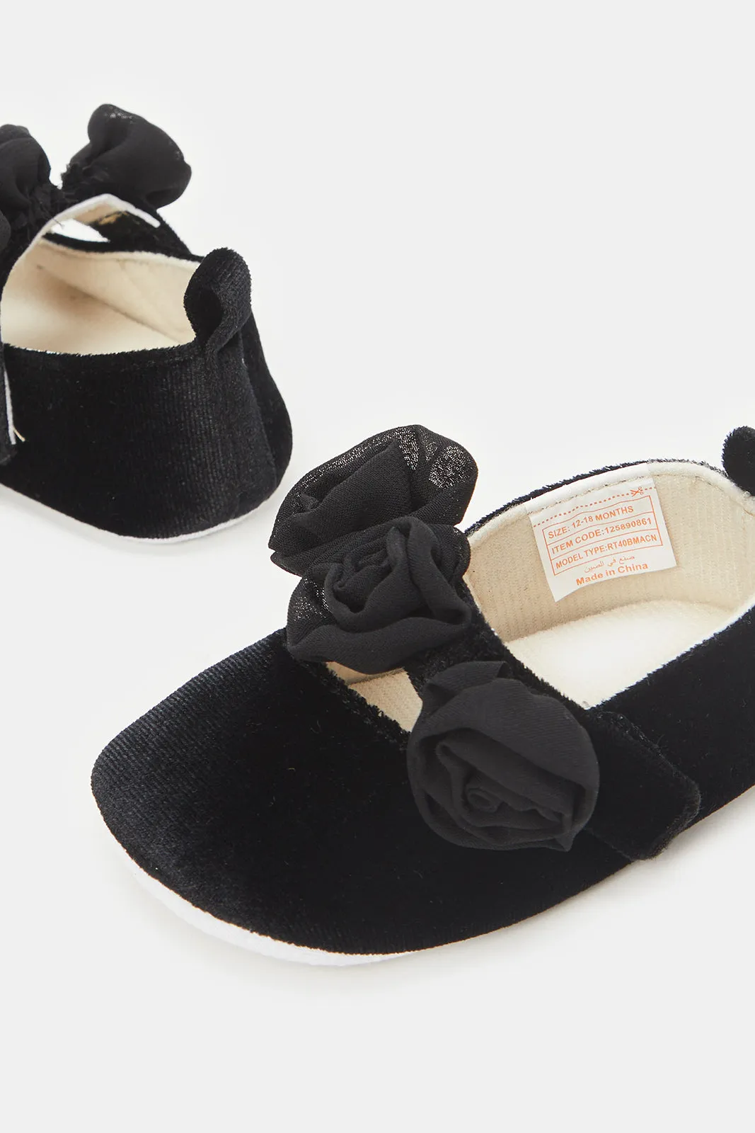 Baby Black Floral Pram Shoe