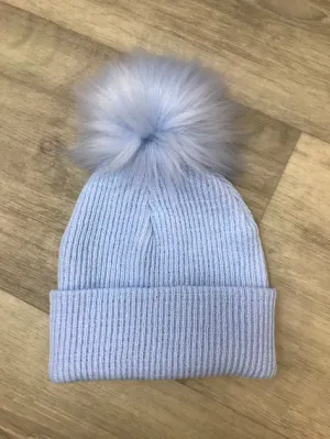 Baby Blue Knitted Hat with Pom Pom