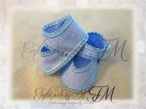 Baby booties boy No.44/ 5x7 hoop / a combination of fabric and lace