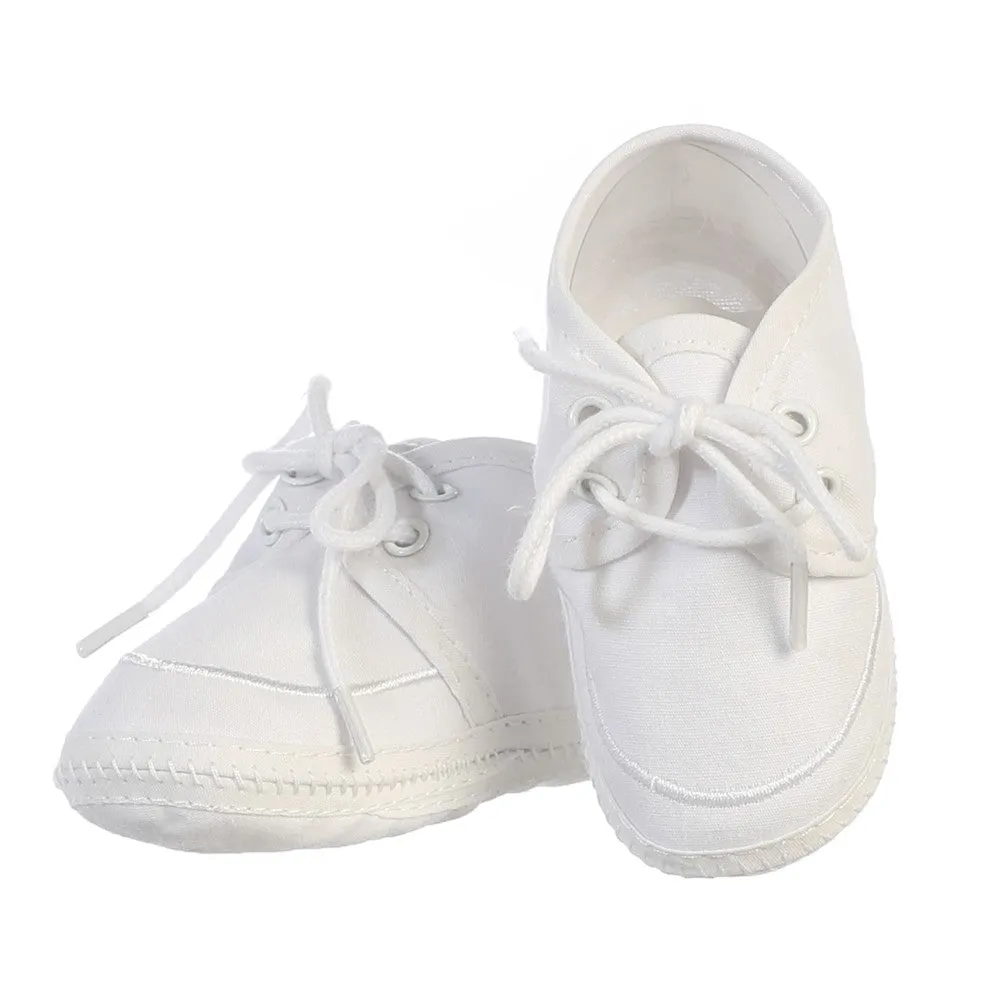 Baby Boy White Cotton Lace Up Christening Bootie Newborn - 3 Baby