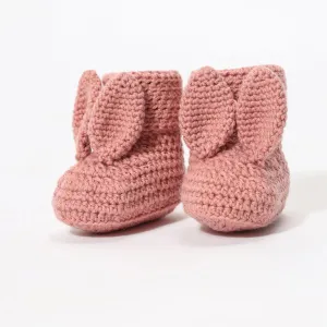 Baby Bunny Crochet Booties - Coral Almond