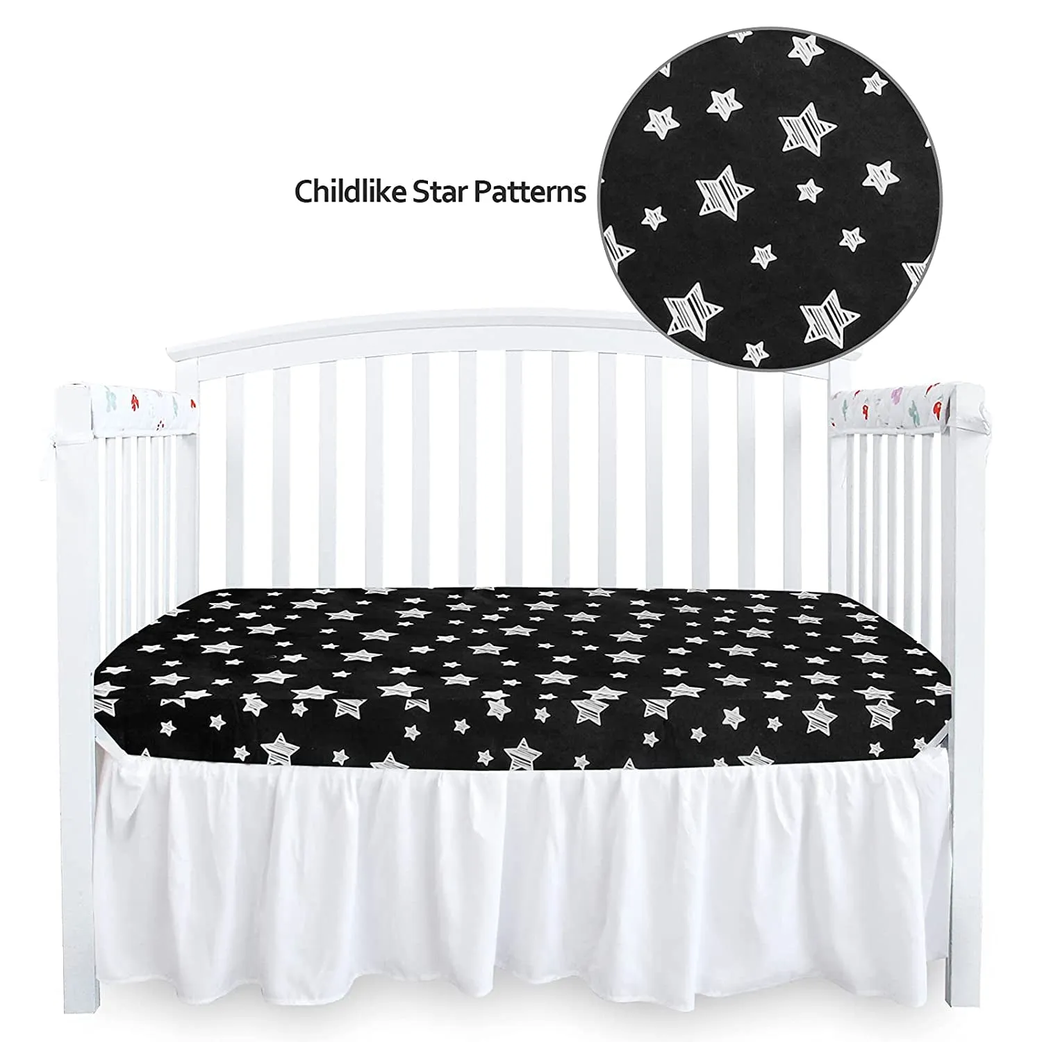 Baby Crib Sheets, Crib Sheets for Boys Girls, Baby Crib Fitted Sheet Snug Fit for Crib Mattress, Silky Soft Microfiber 52'' X 28'' Crib Sheet Fits Standard Size Crib, Black Star