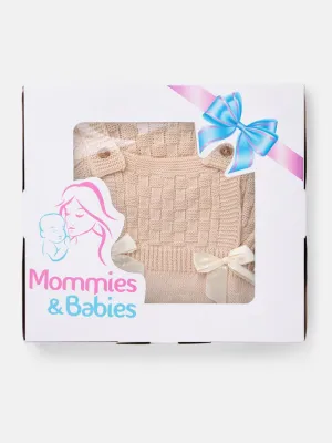 Baby Girl 4-piece Checked Knitted Gift Box Set - Beige