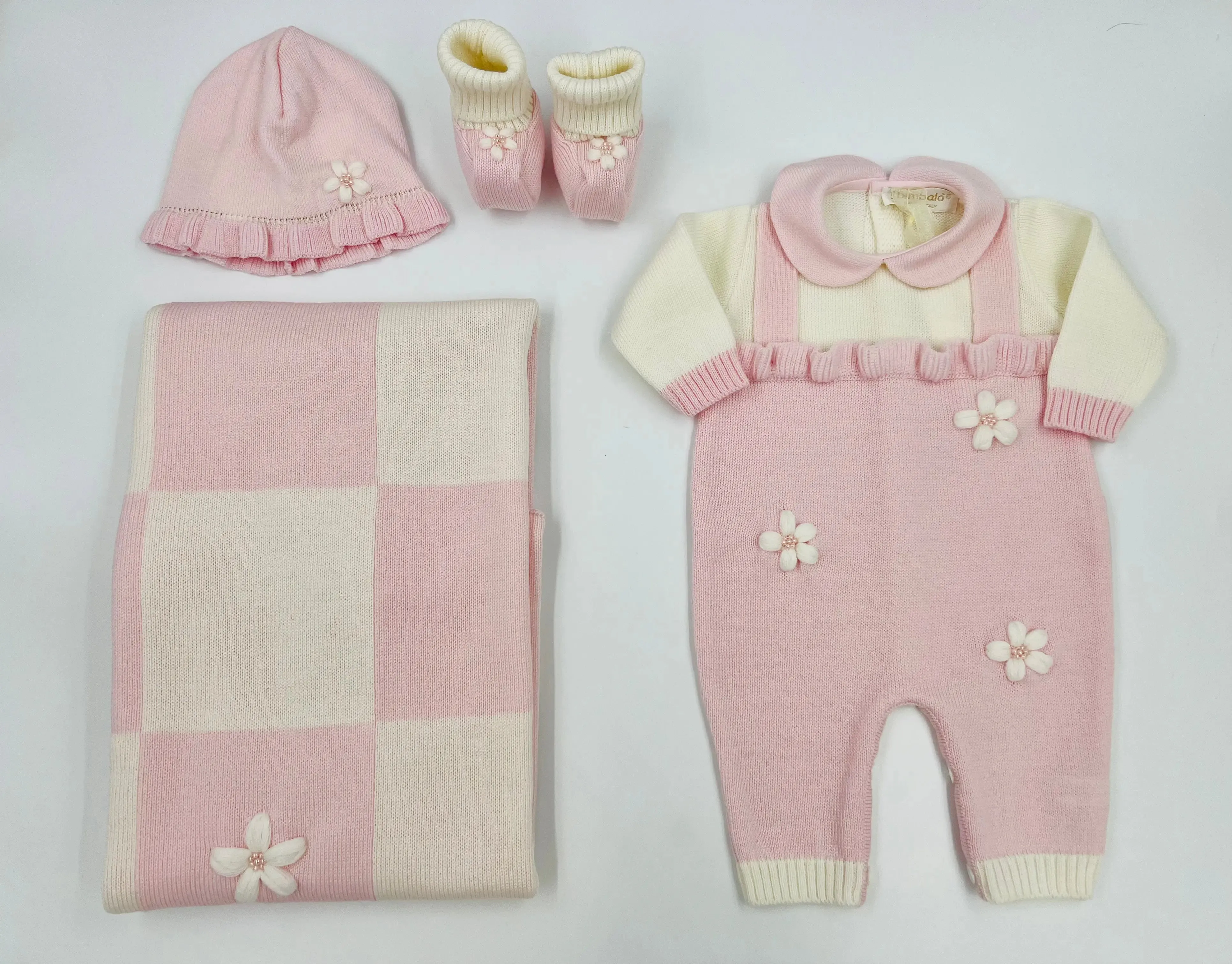 Baby Girls Knitted Layette Gift Set - Pink Flowers