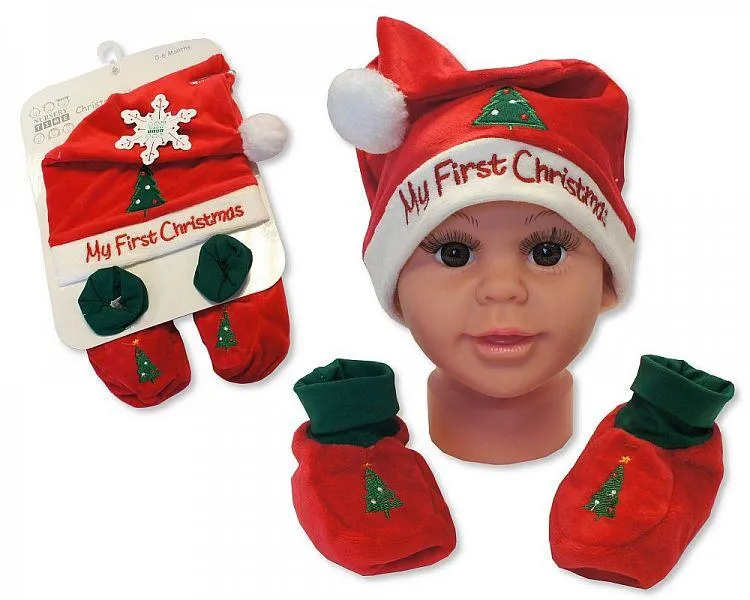 Baby Hat and Booties Gift Set - My First Christmas - Red [GP-25-0838]