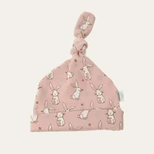 Baby Knot Hat 'Bunnies' 0-6 Months Soft Pink