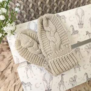 Baby Mittens Recycled Cable Knit - Biscuit