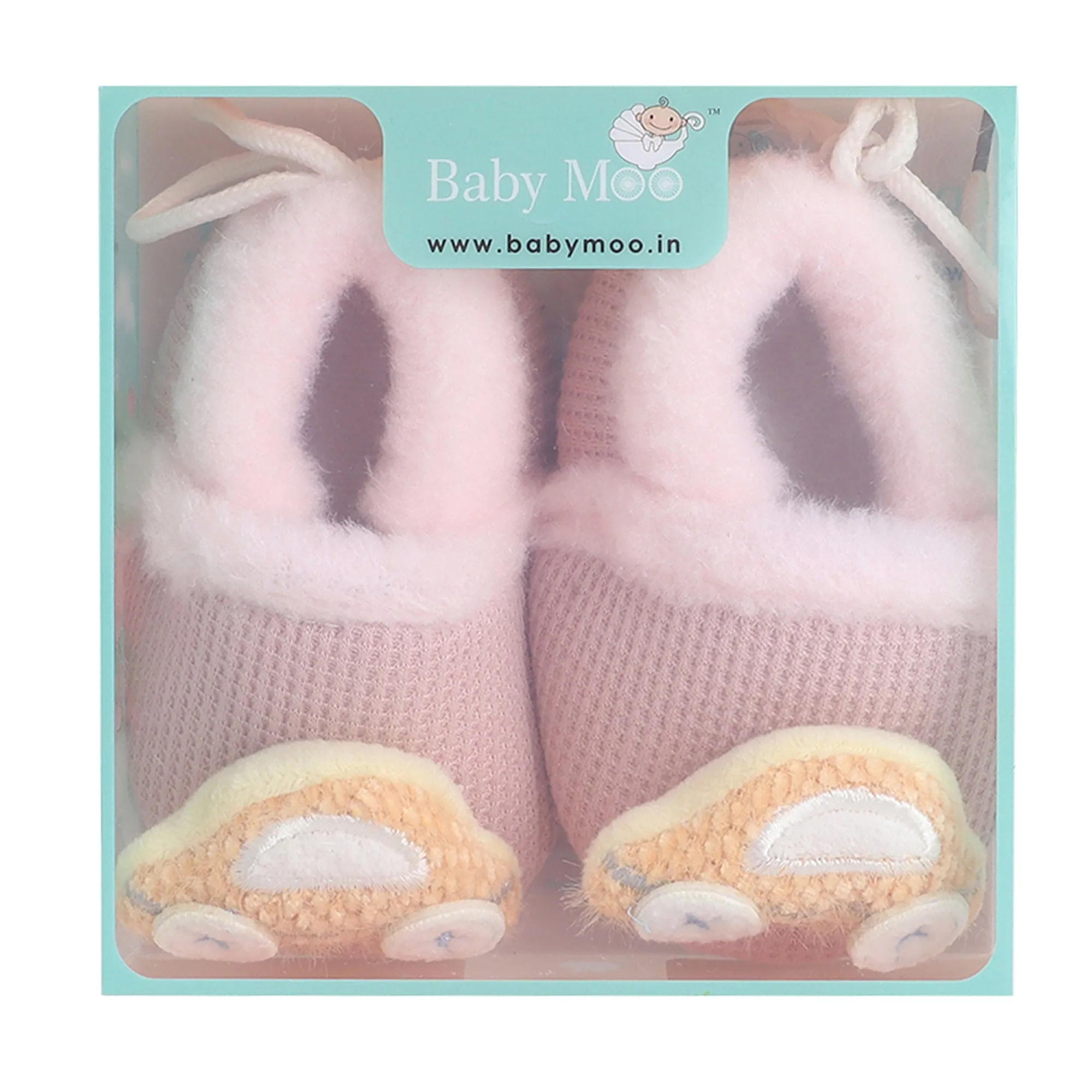 Baby Moo 3D Car Soft Slip-On Anti-Skid Plush Warm Booties - Peach