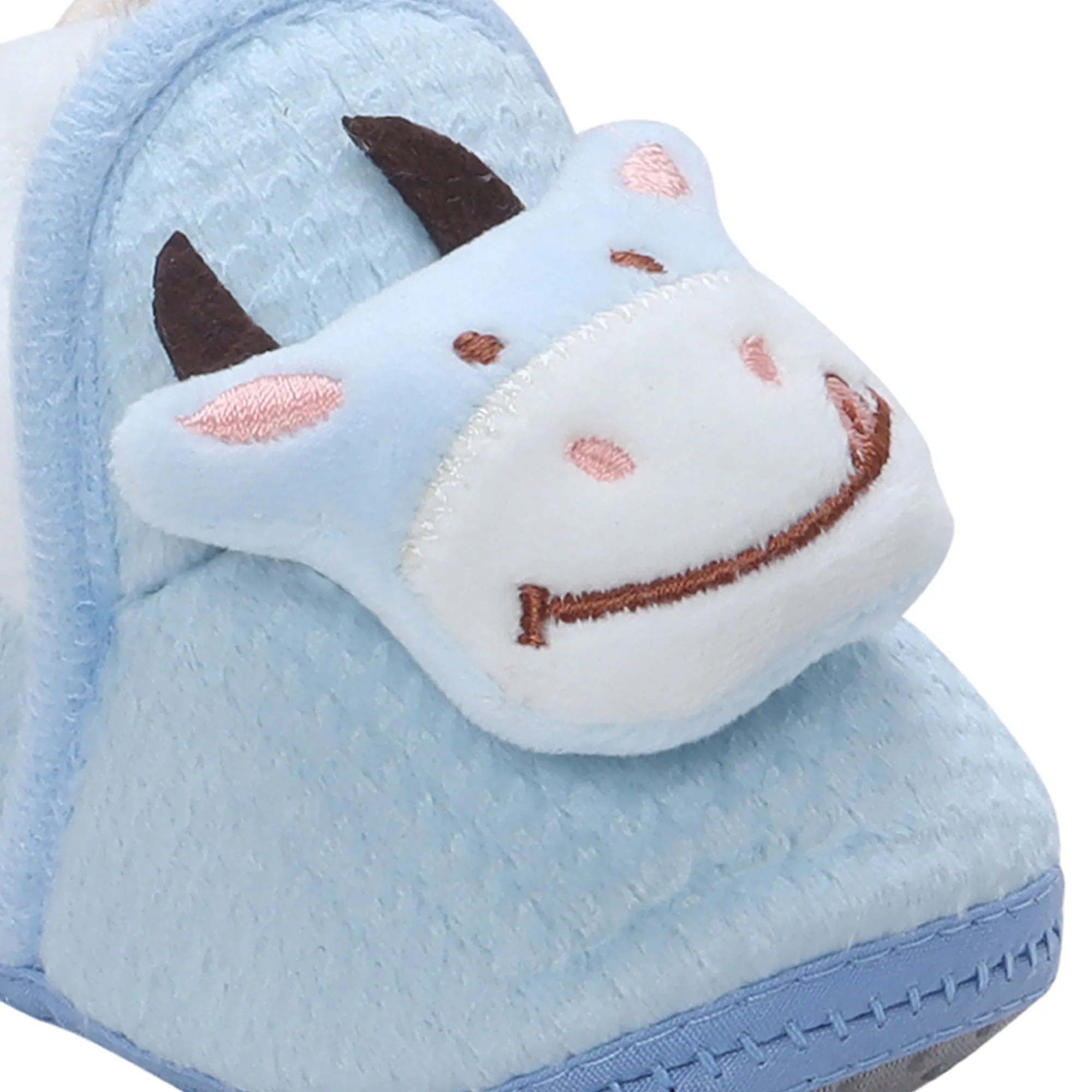 Baby Moo 3D Cow Soft Slip-On Anti-Skid Plush Warm Booties - Blue