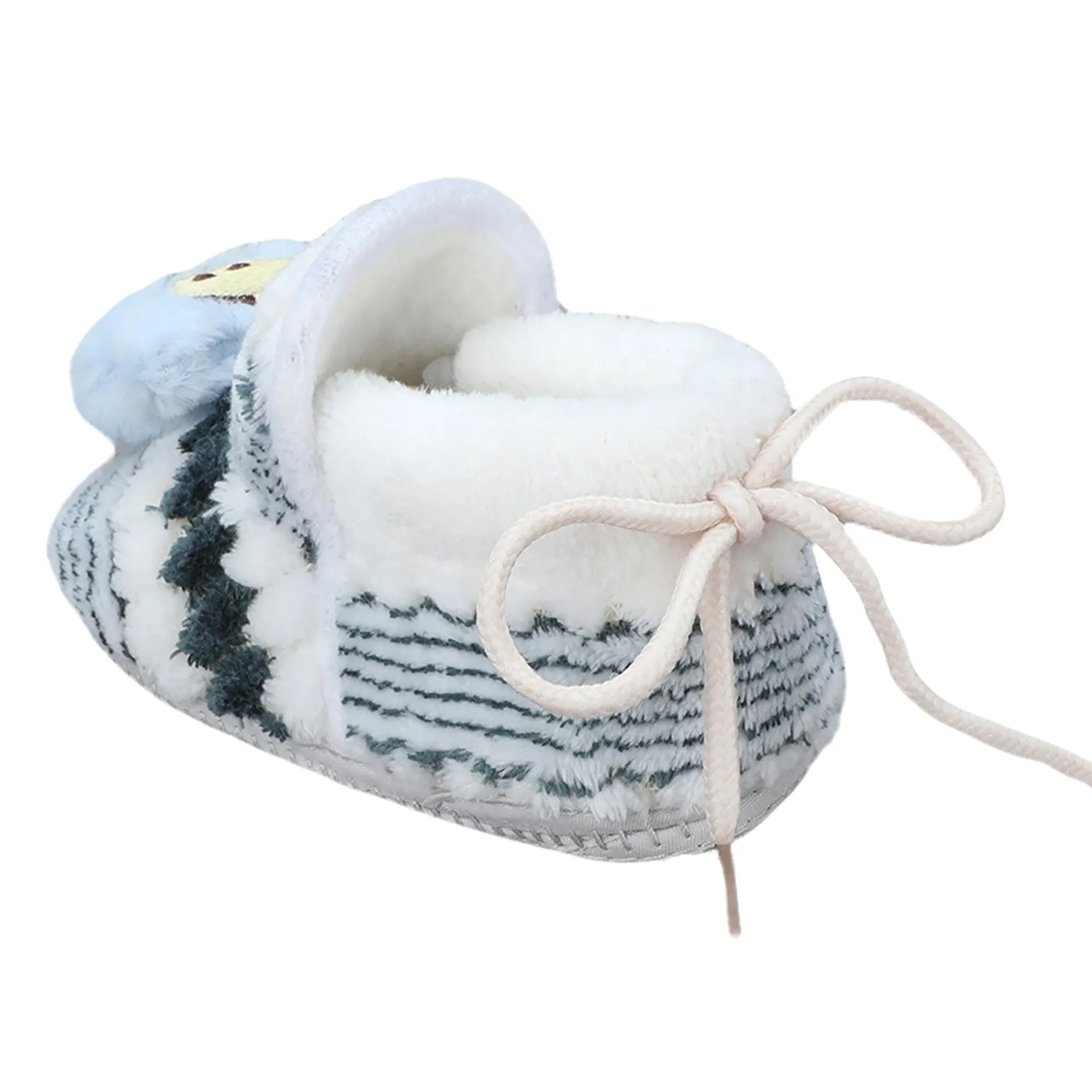 Baby Moo 3D Cub Striped Soft Slip-On Anti-Skid Plush Warm Booties - Blue