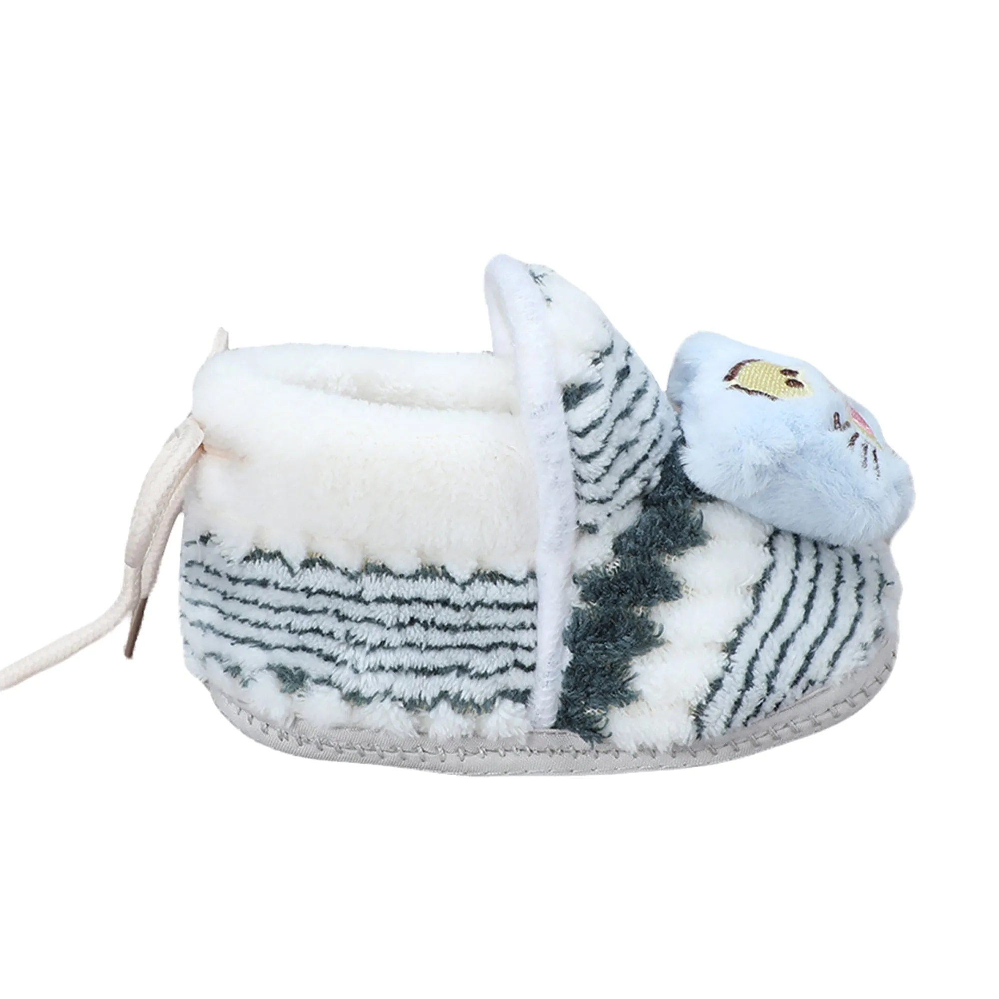 Baby Moo 3D Cub Striped Soft Slip-On Anti-Skid Plush Warm Booties - Blue