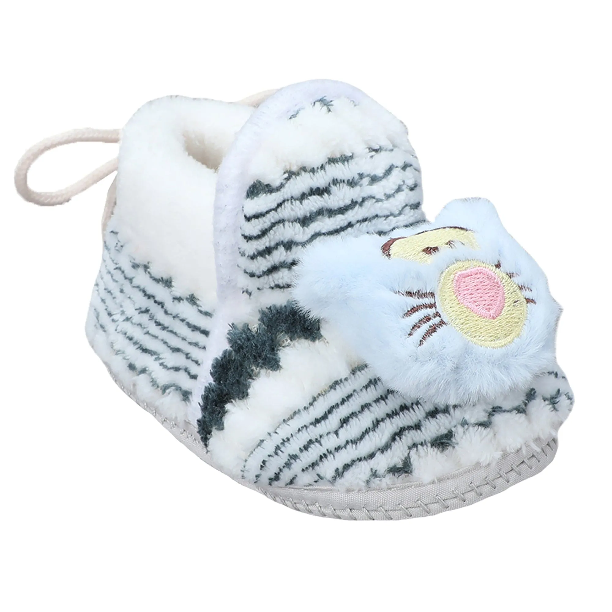 Baby Moo 3D Cub Striped Soft Slip-On Anti-Skid Plush Warm Booties - Blue