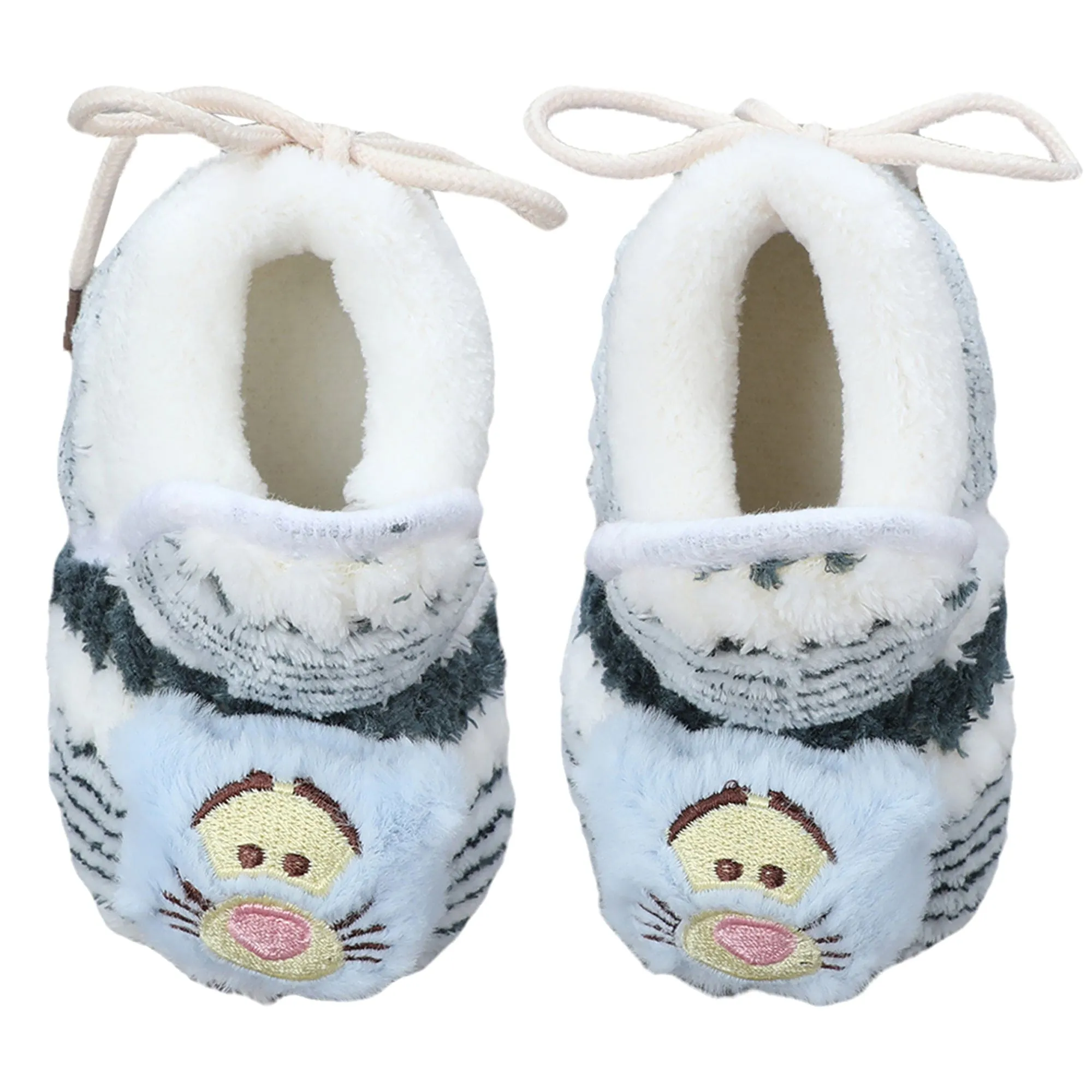 Baby Moo 3D Cub Striped Soft Slip-On Anti-Skid Plush Warm Booties - Blue