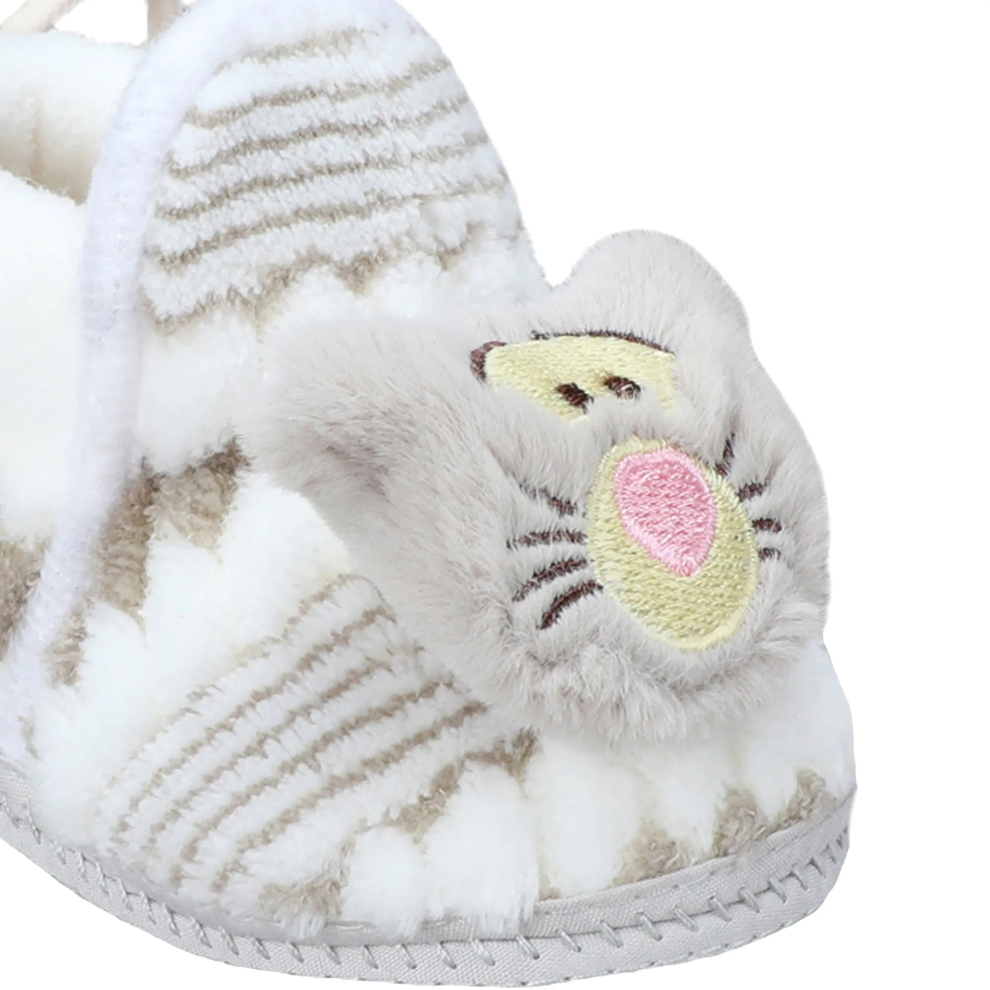 Baby Moo 3D Cub Striped Soft Slip-On Anti-Skid Plush Warm Booties - Grey