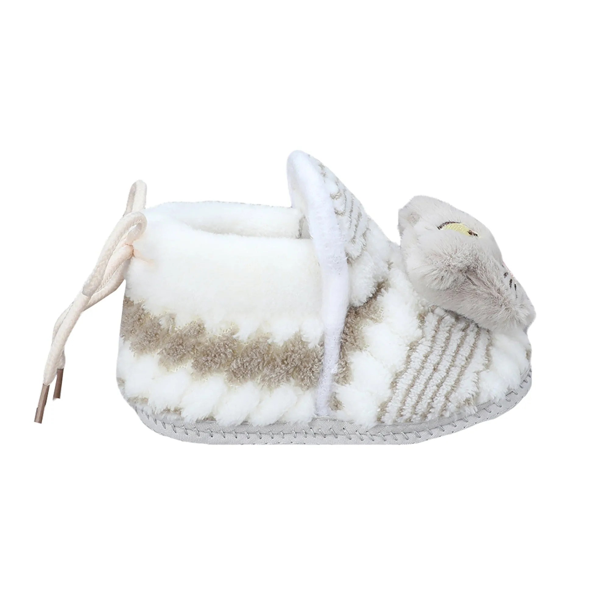 Baby Moo 3D Cub Striped Soft Slip-On Anti-Skid Plush Warm Booties - Grey