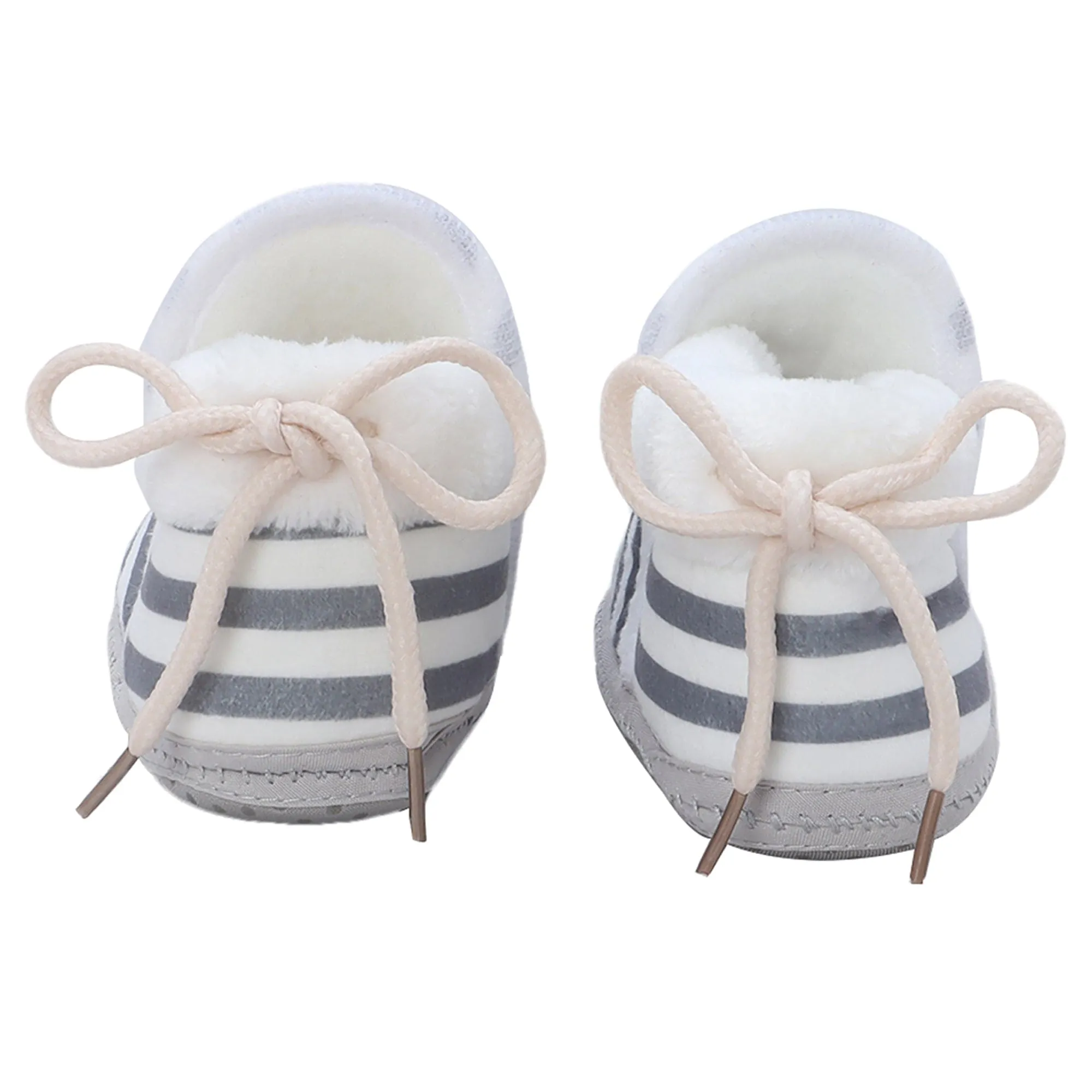 Baby Moo 3D Dino Striped Soft Slip-On Anti-Skid Plush Warm Booties - Grey