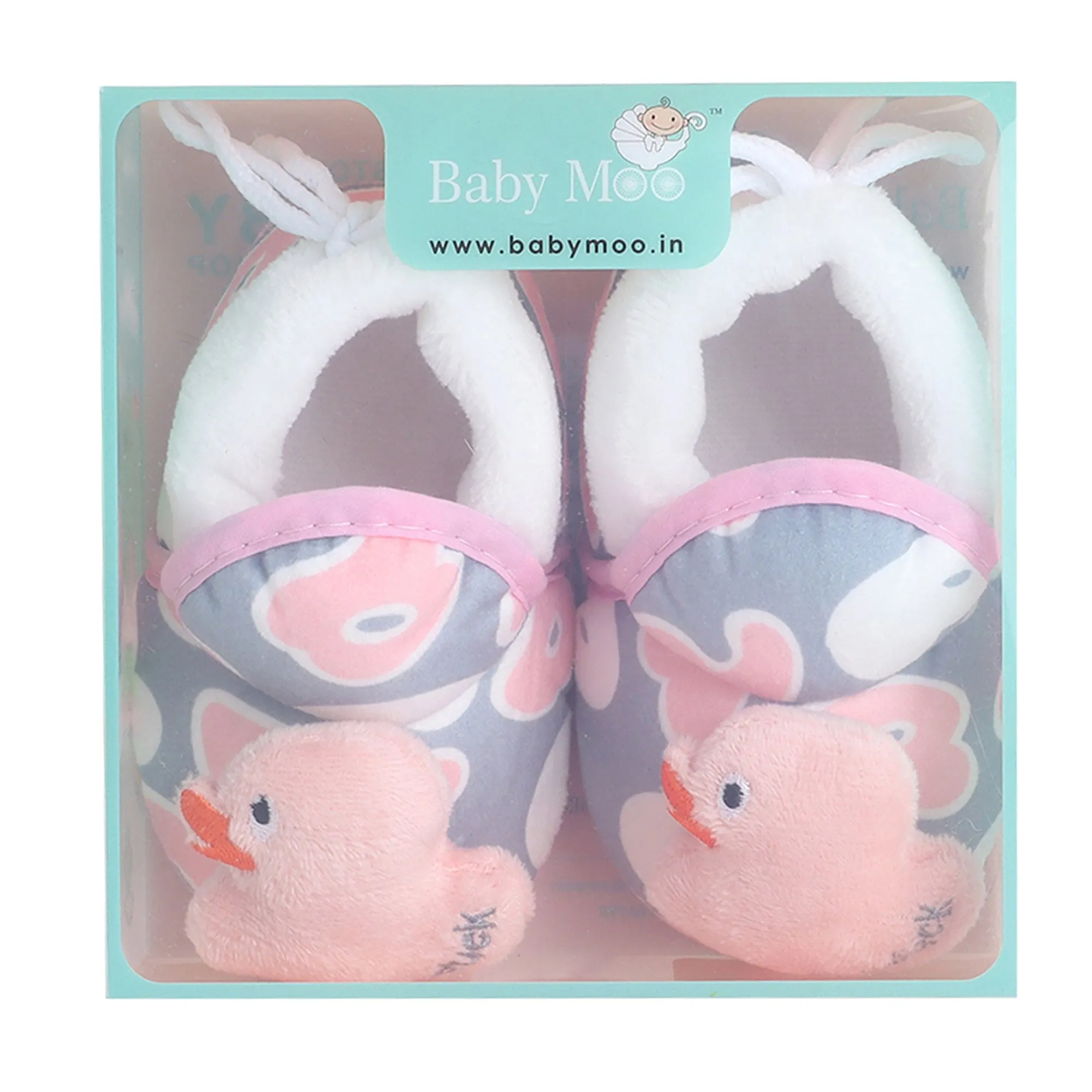 Baby Moo 3D Ducky Duck Soft Slip-On Anti-Skid Plush Warm Booties - Peach