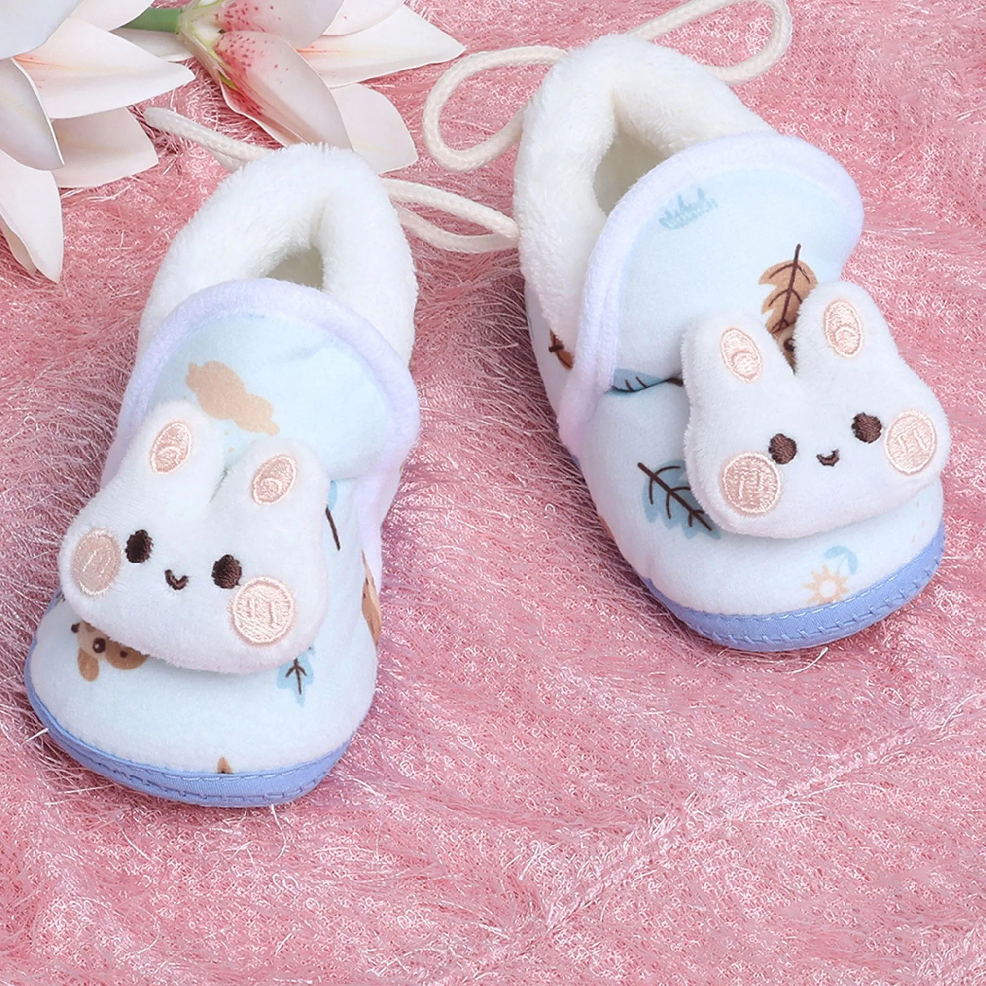 Baby Moo 3D Hunny Bunny Soft Slip-On Anti-Skid Plush Warm Booties - Blue