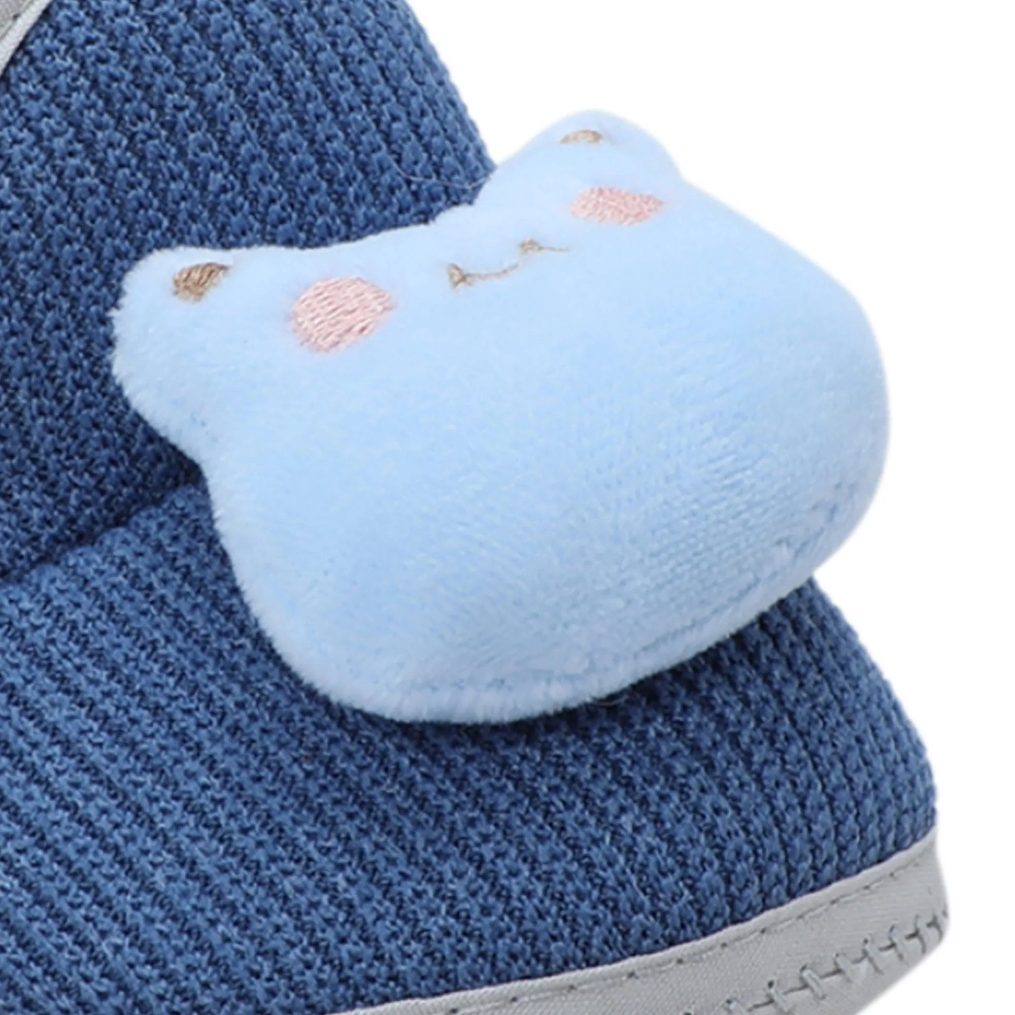 Baby Moo 3D Kitty Ribbed Soft Slip-On Anti-Skid Plush Warm Booties - Blue