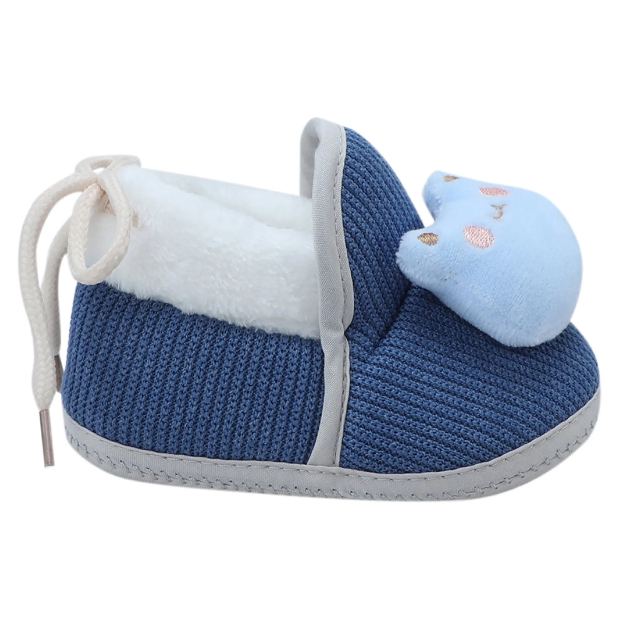 Baby Moo 3D Kitty Ribbed Soft Slip-On Anti-Skid Plush Warm Booties - Blue