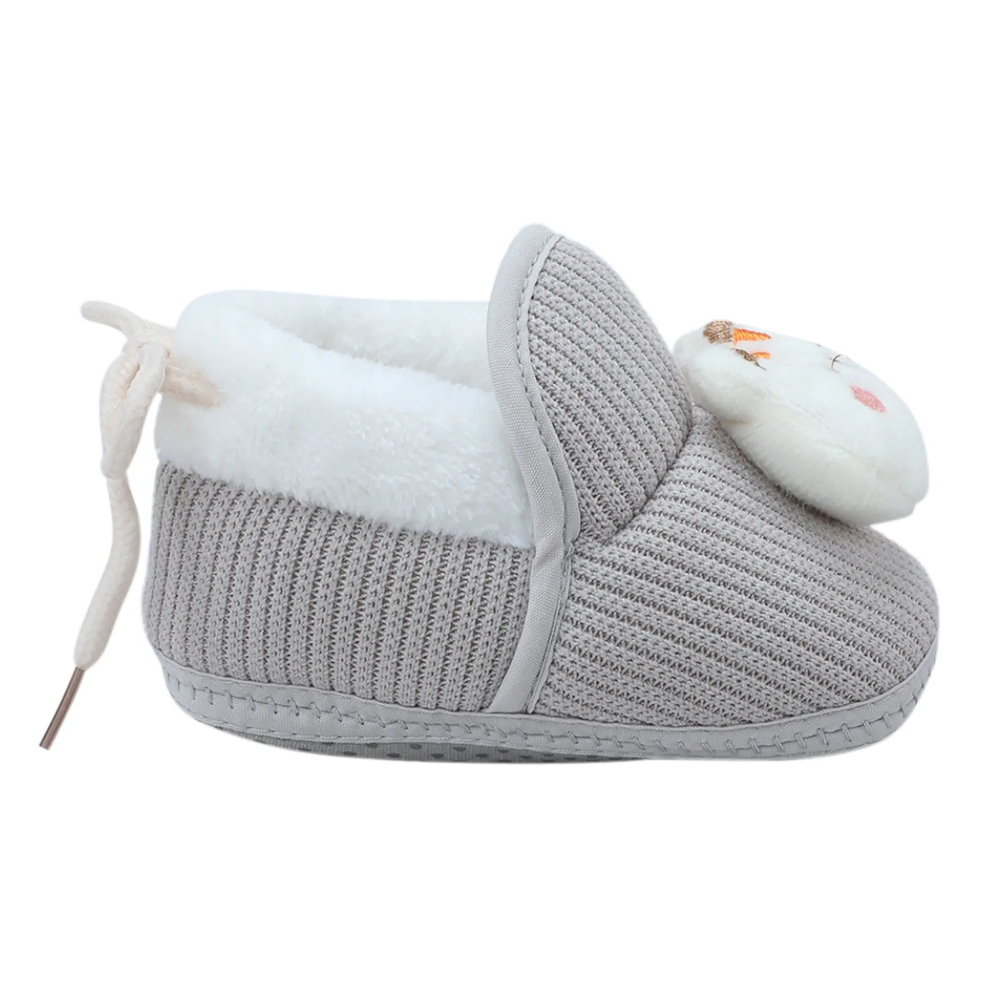 Baby Moo 3D Kitty Ribbed Soft Slip-On Anti-Skid Plush Warm Booties - Grey