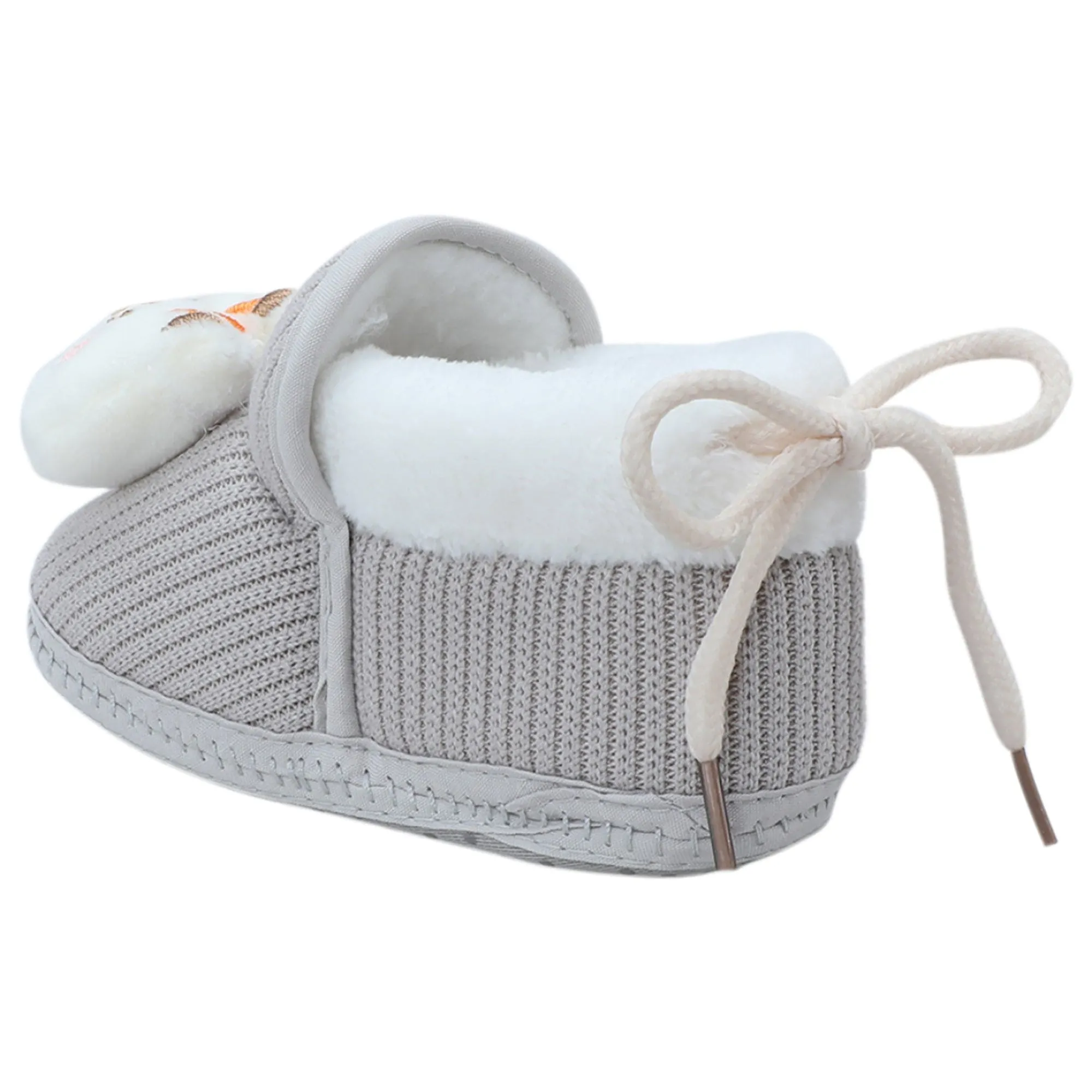 Baby Moo 3D Kitty Ribbed Soft Slip-On Anti-Skid Plush Warm Booties - Grey