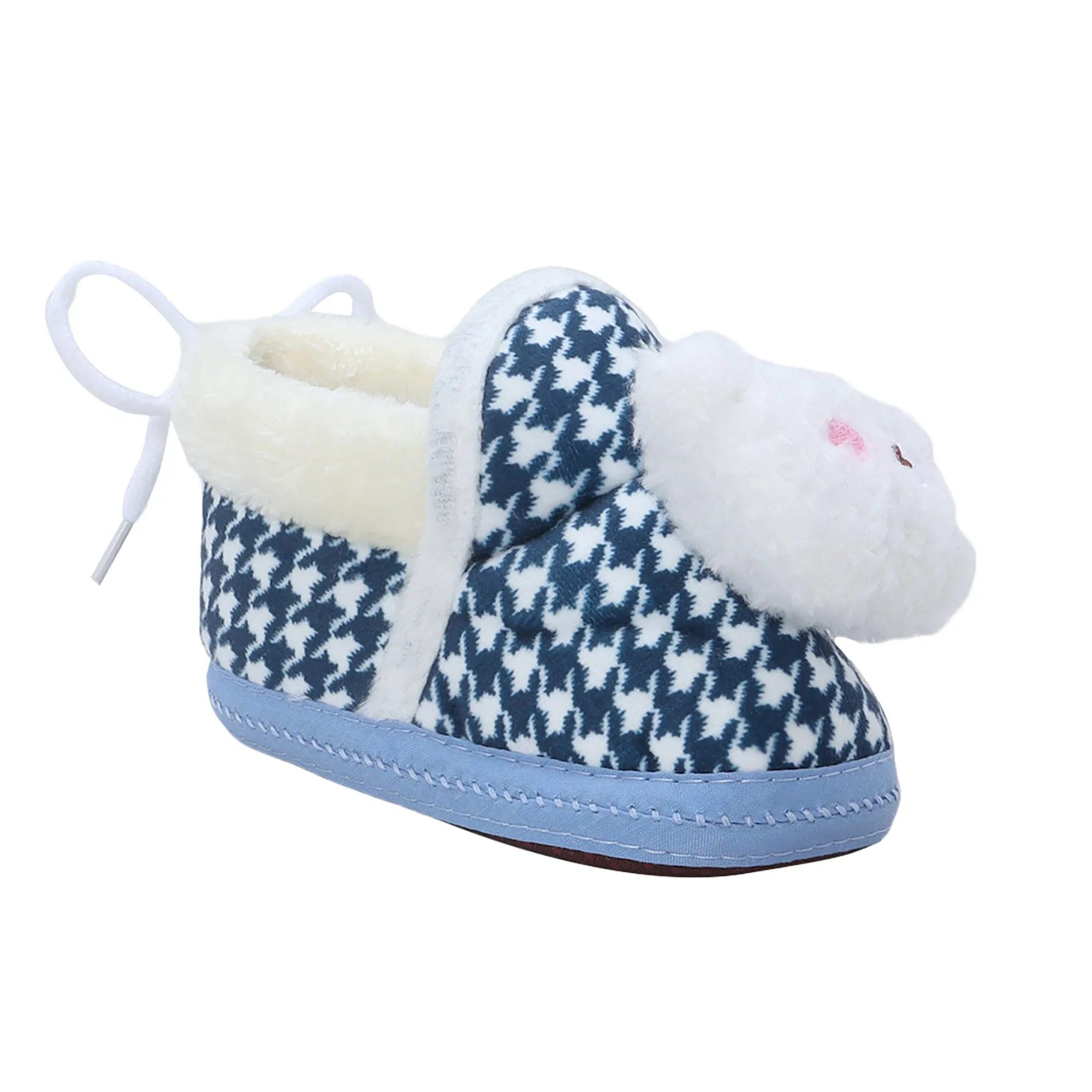 Baby Moo 3D Poodle Dog Houndstooth Soft Slip-On Anti-Skid Plush Warm Booties - Blue