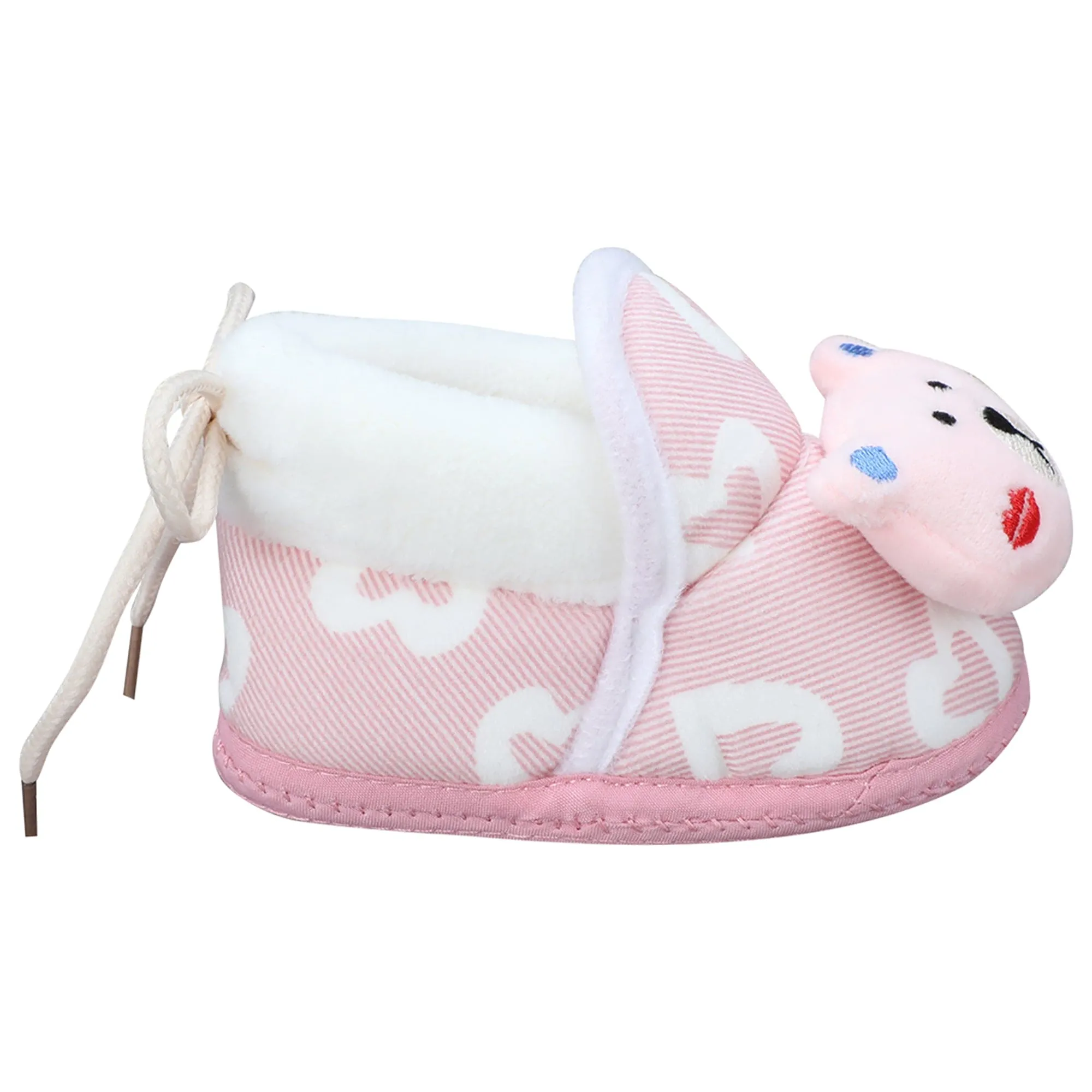 Baby Moo 3D Teddy Buddy Soft Slip-On Anti-Skid Plush Warm Booties - Pink