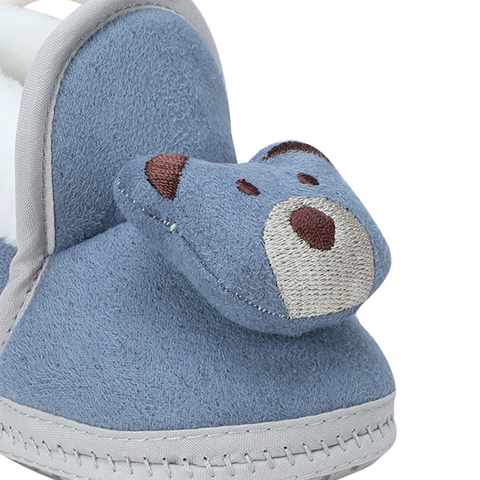 Baby Moo 3D Teddy Soft Slip-On Anti-Skid Plush Warm Booties - Blue