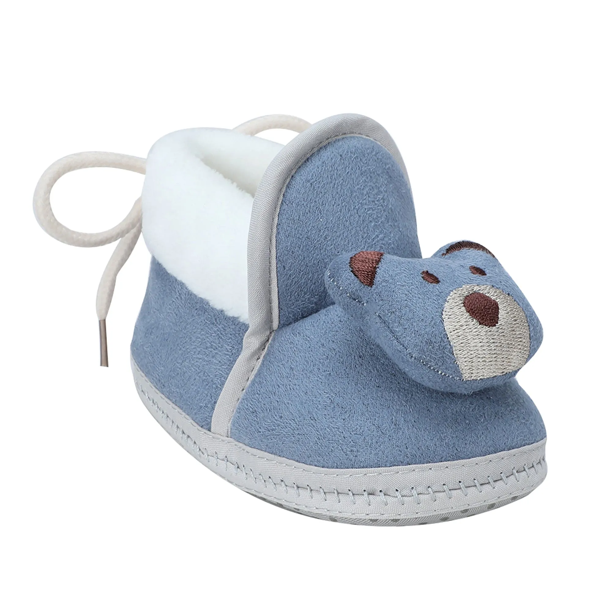 Baby Moo 3D Teddy Soft Slip-On Anti-Skid Plush Warm Booties - Blue