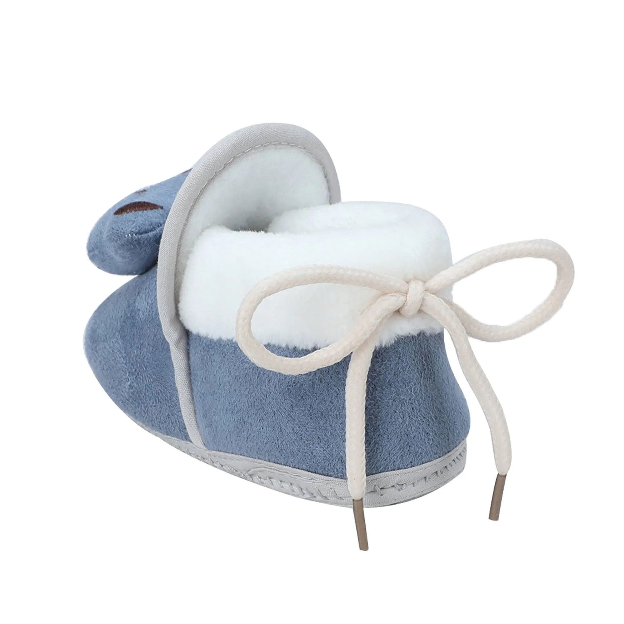 Baby Moo 3D Teddy Soft Slip-On Anti-Skid Plush Warm Booties - Blue