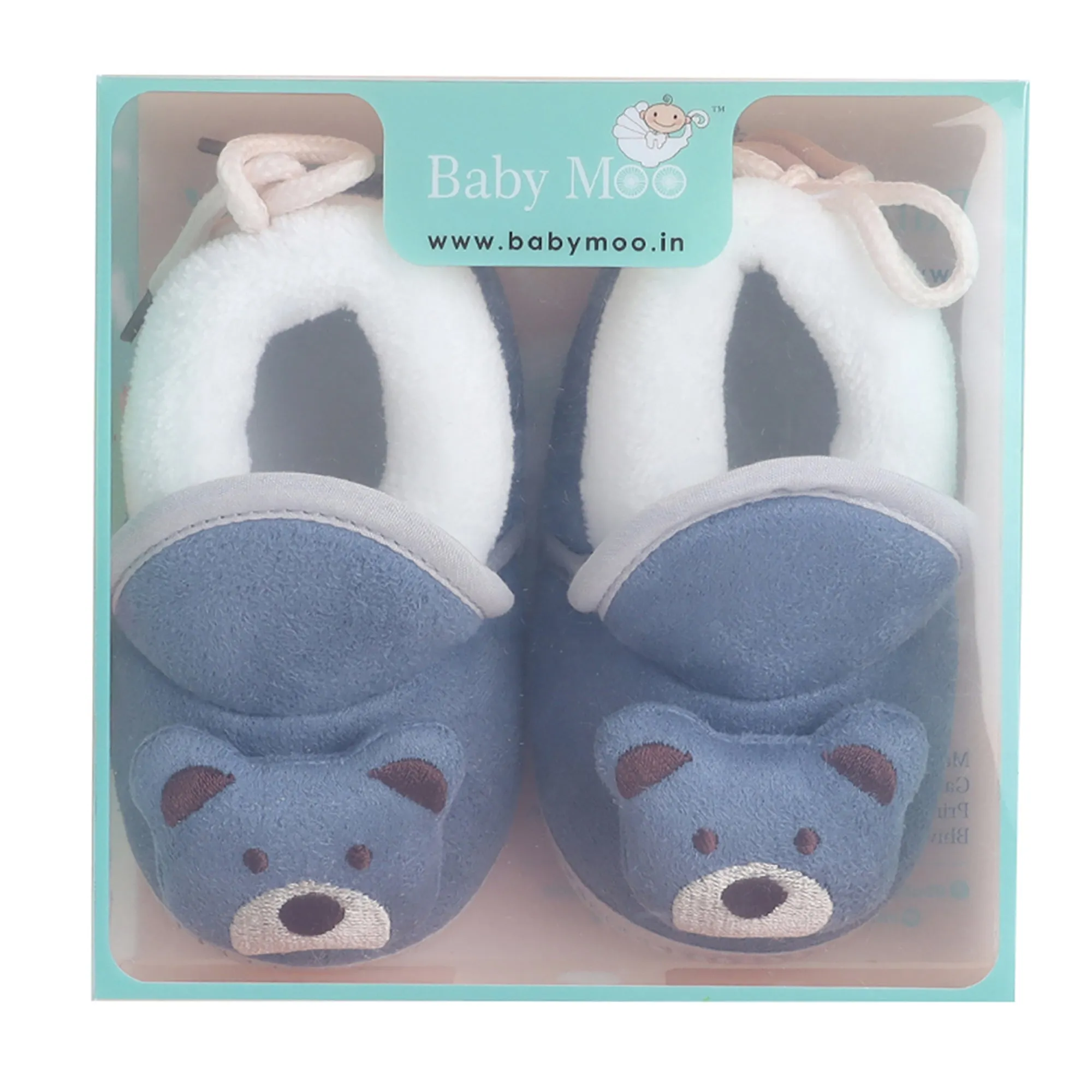 Baby Moo 3D Teddy Soft Slip-On Anti-Skid Plush Warm Booties - Blue