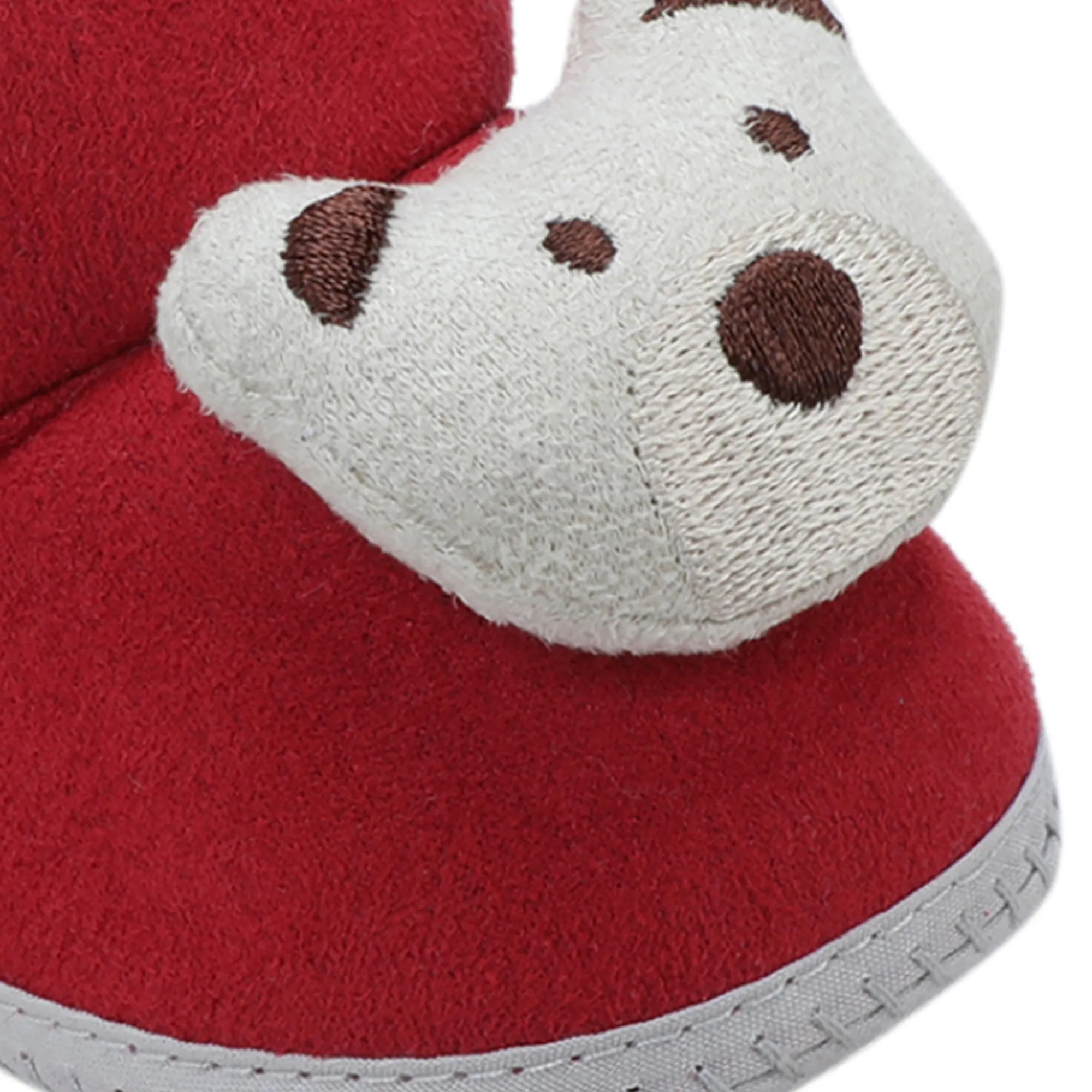 Baby Moo 3D Teddy Soft Slip-On Anti-Skid Plush Warm Booties - Maroon