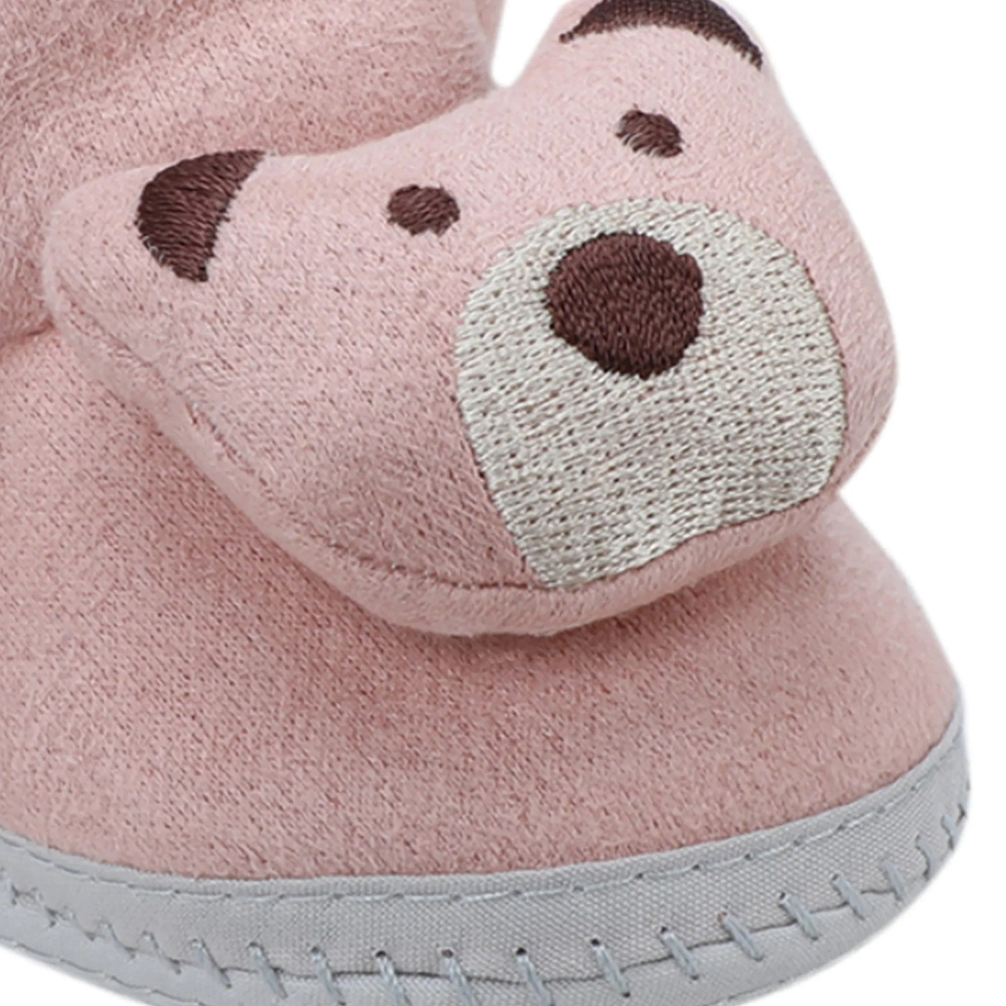 Baby Moo 3D Teddy Soft Slip-On Anti-Skid Plush Warm Booties - Mauve