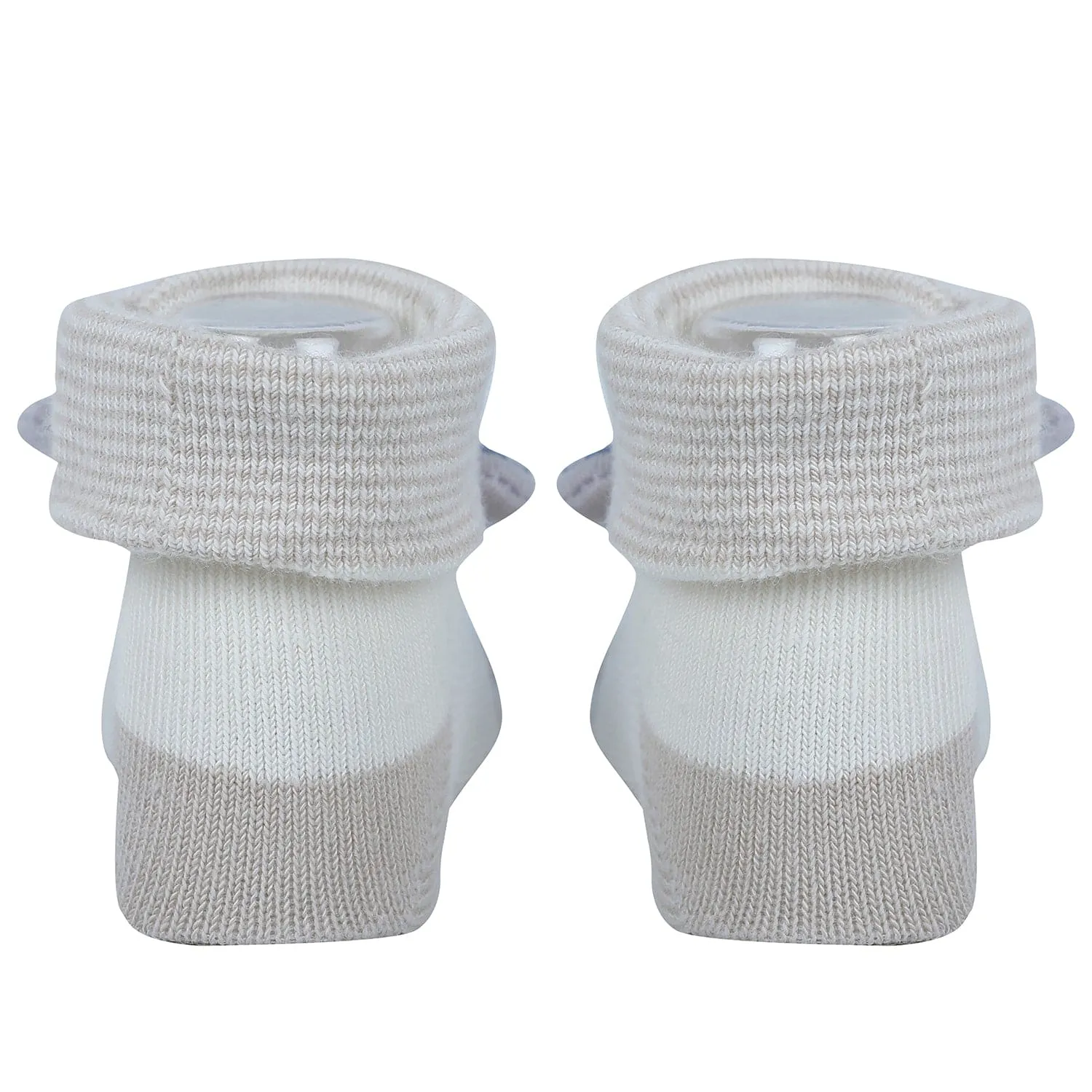 Baby Moo Bear 3D Rattle Anti-Skid Socks Booties Pack of 2 - Beige, Green