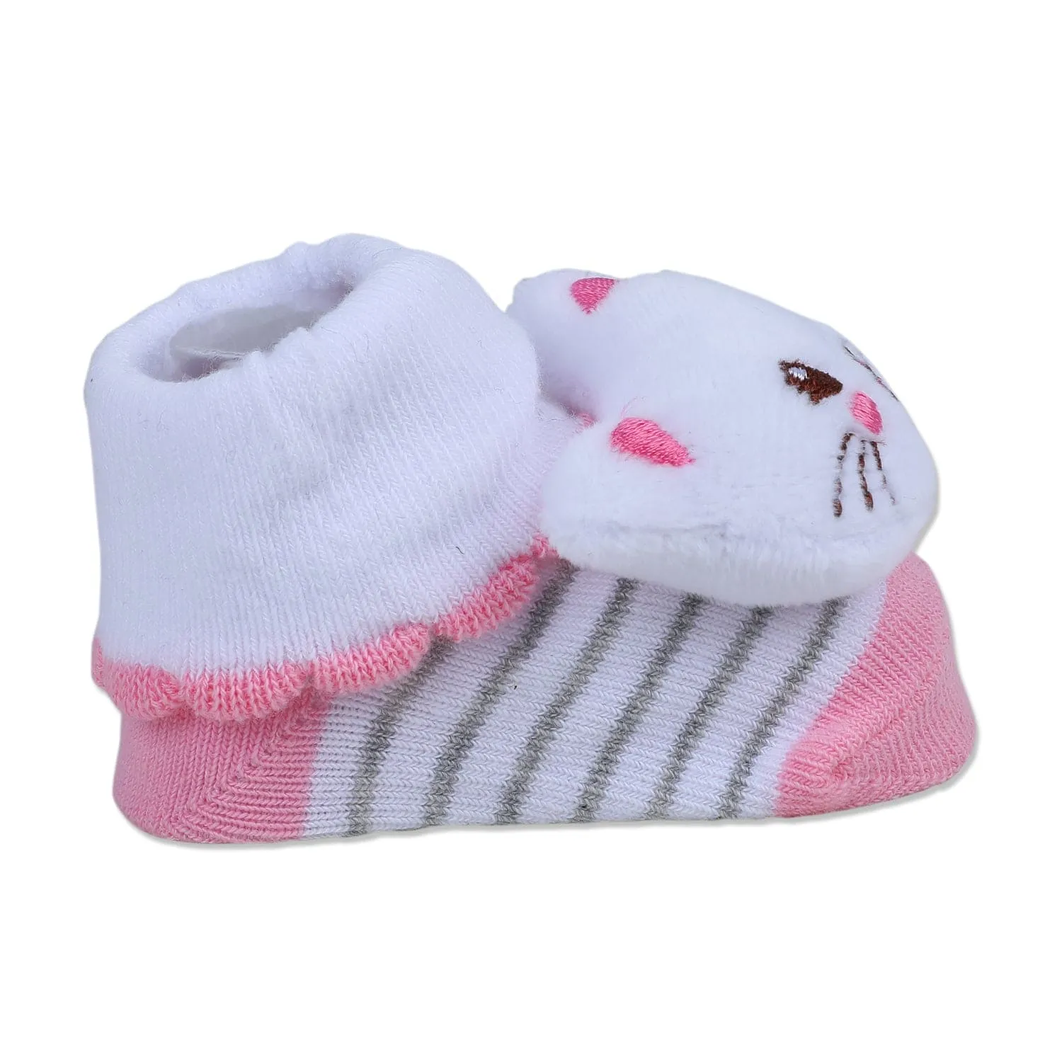 Baby Moo Blushing Kitty Cotton Anti-Skid 3D Socks - White