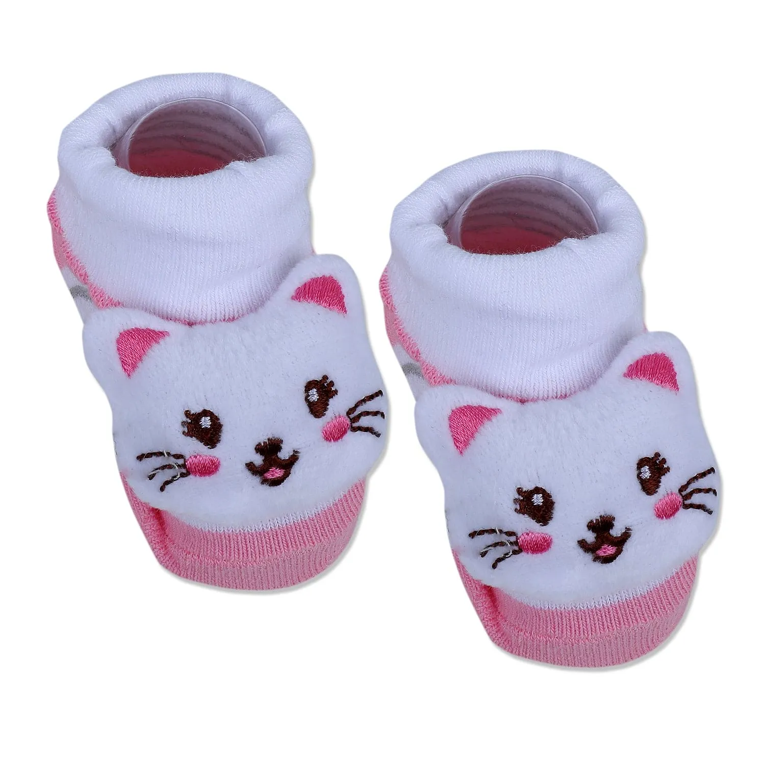 Baby Moo Blushing Kitty Cotton Anti-Skid 3D Socks - White