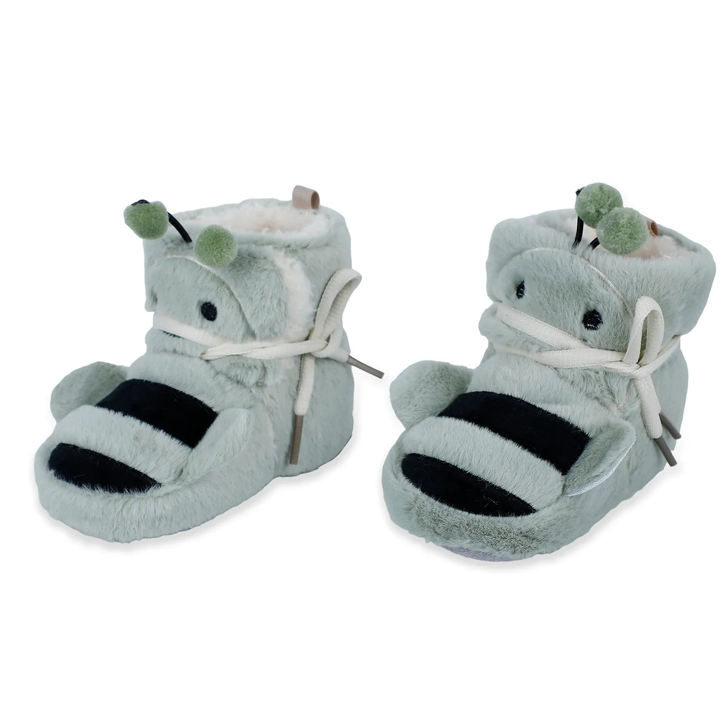 Baby Moo Bumble Bee 3D Warm Furry Booties - Green