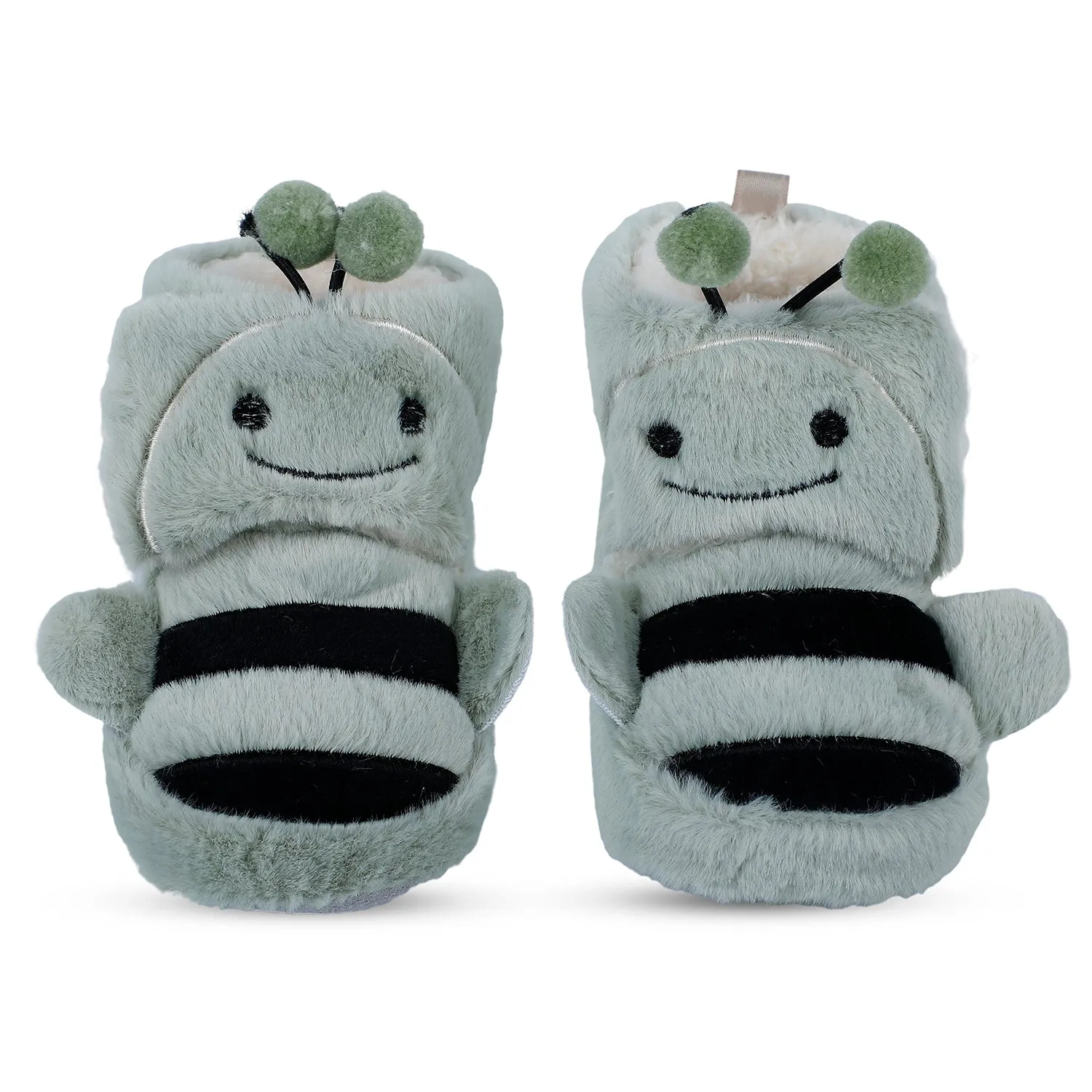 Baby Moo Bumble Bee 3D Warm Furry Booties - Green