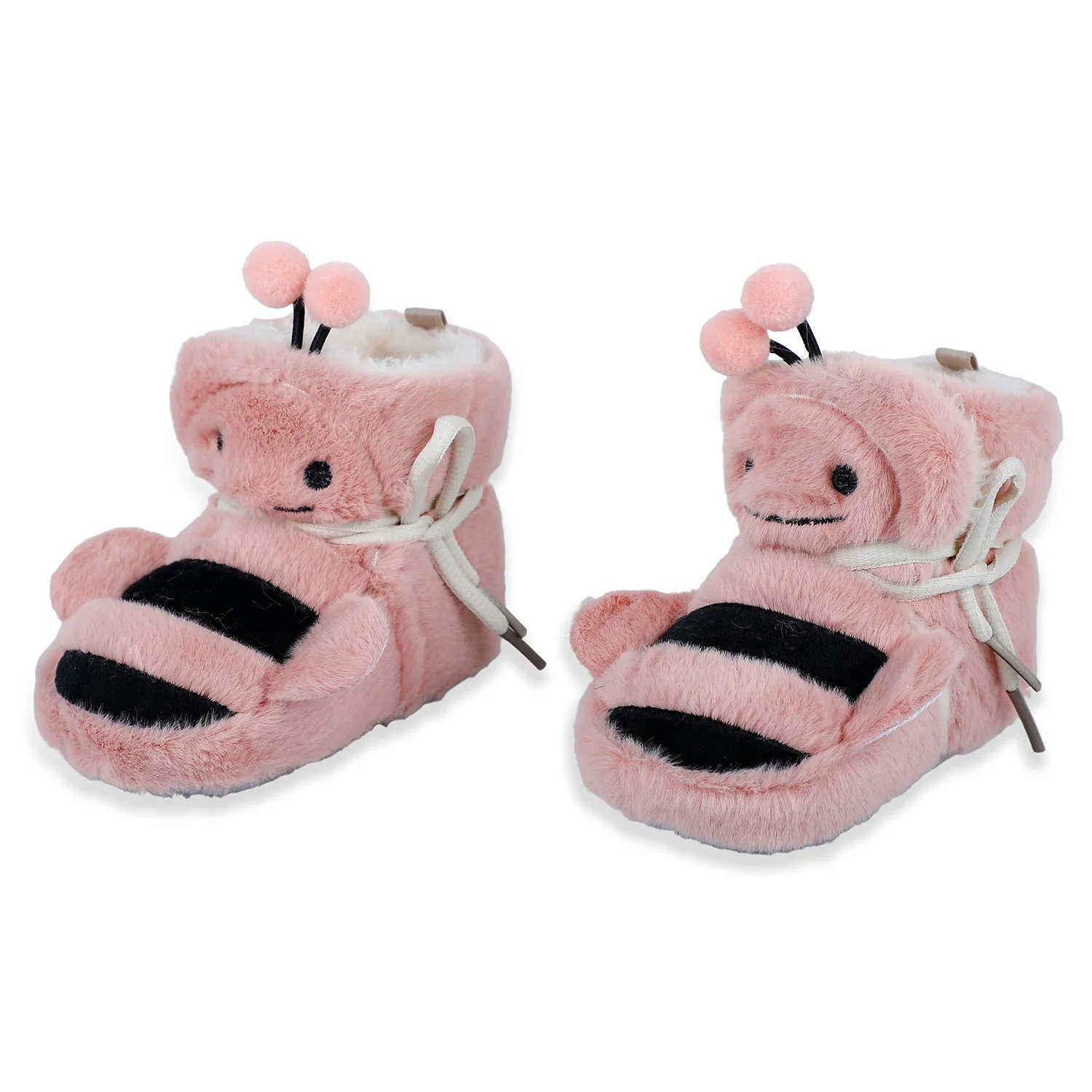 Baby Moo Bumble Bee 3D Warm Furry Booties - Pink