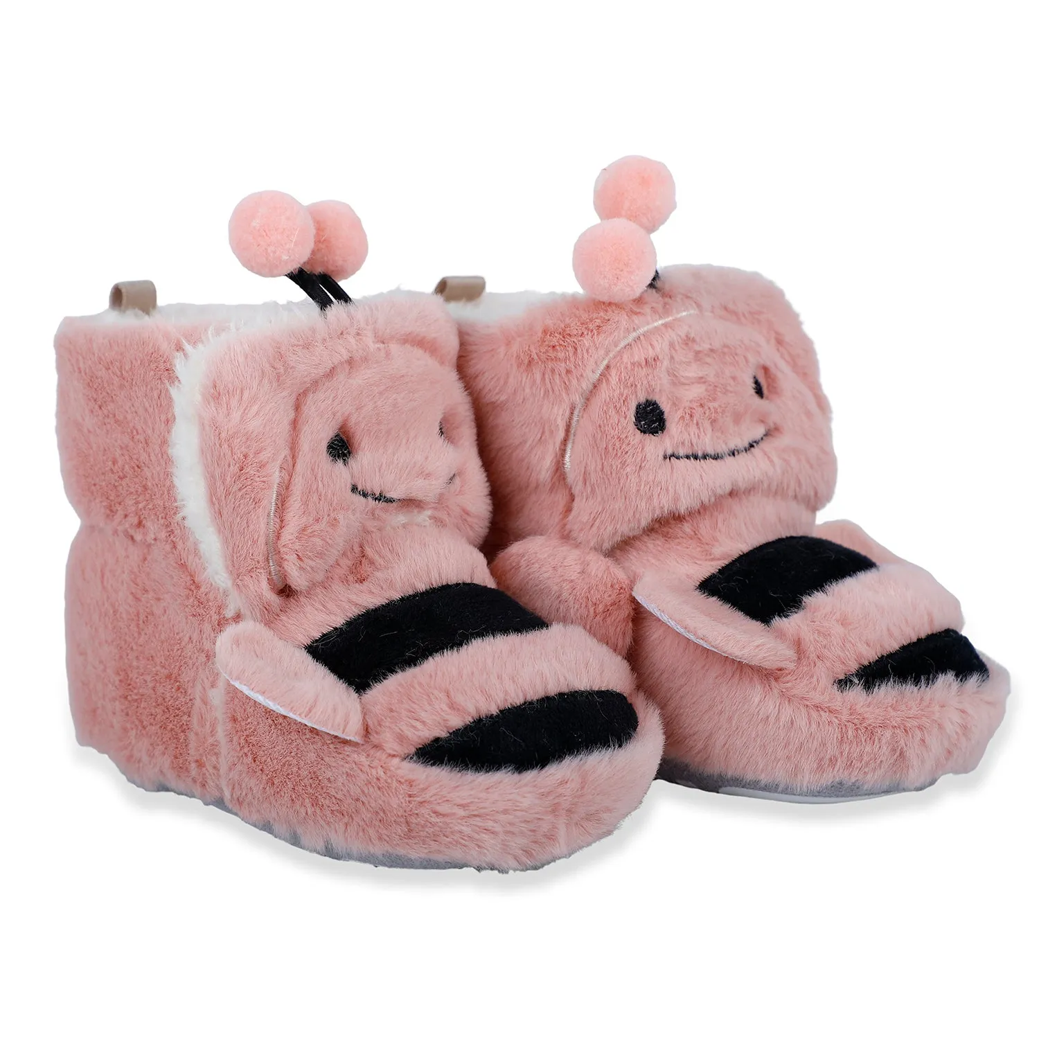 Baby Moo Bumble Bee 3D Warm Furry Booties - Pink