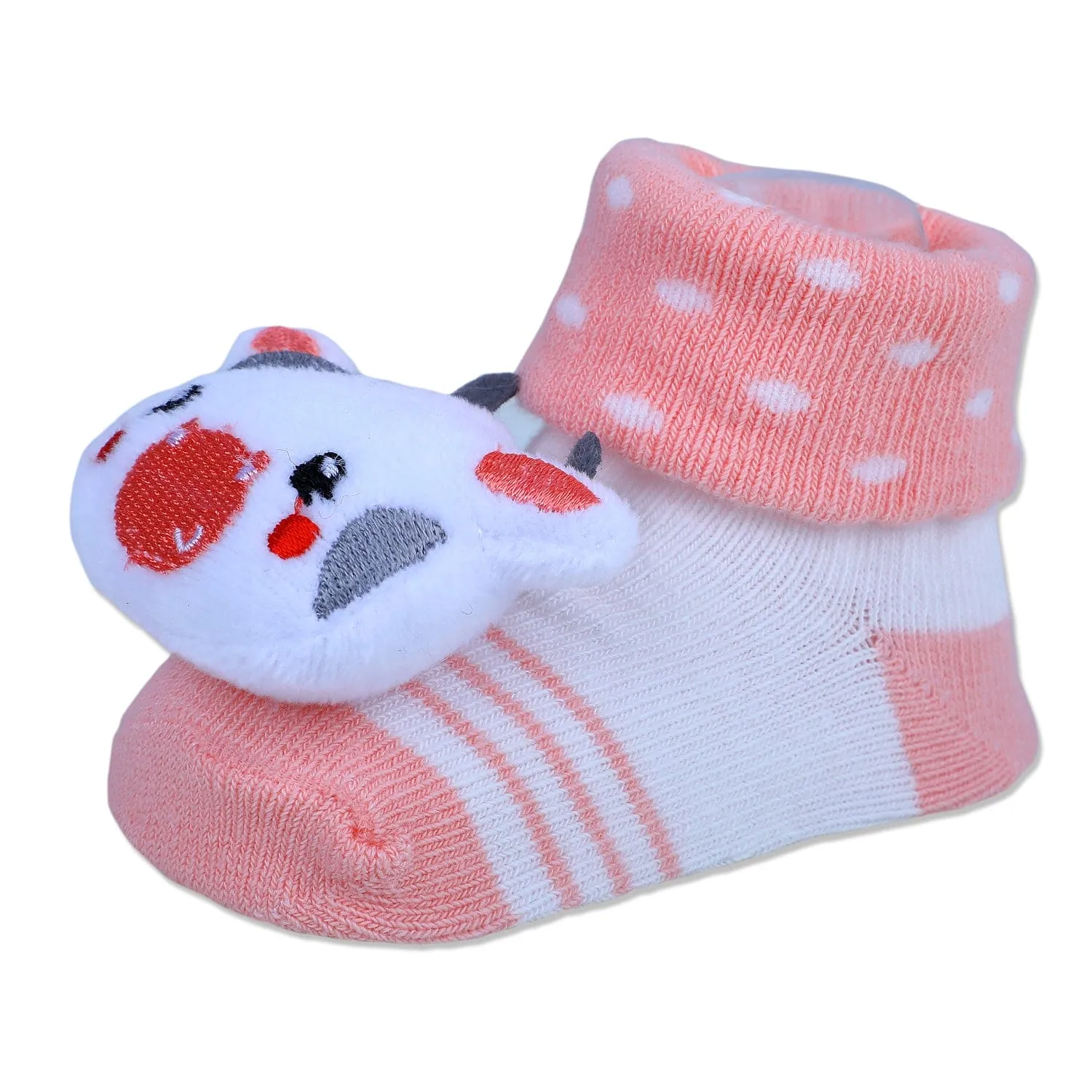 Baby Moo Cute Cow Cotton Anti-Skid 3D Socks - Peach